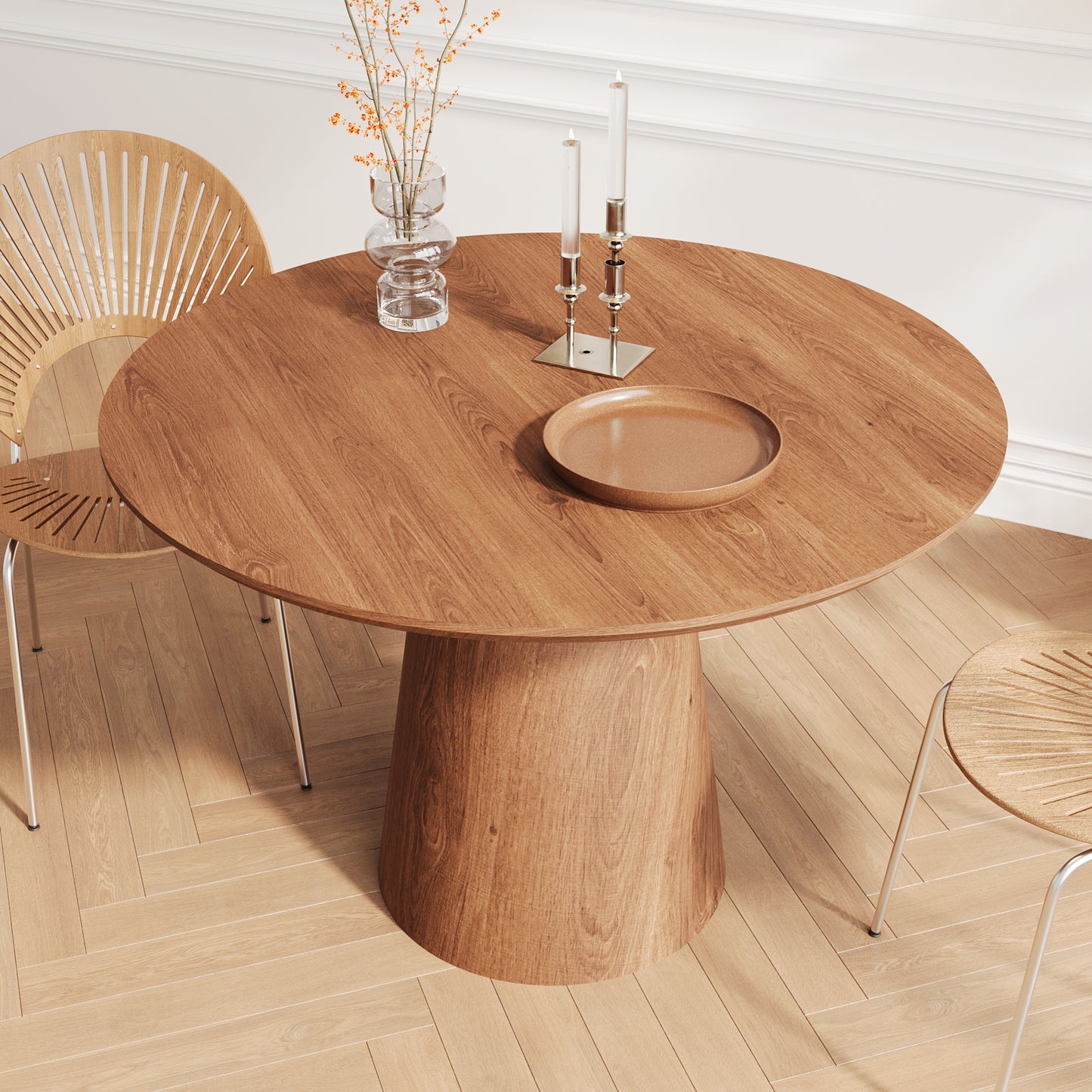 43 - Inch Wooden Circular Dining Table: Modern Minimalist Design