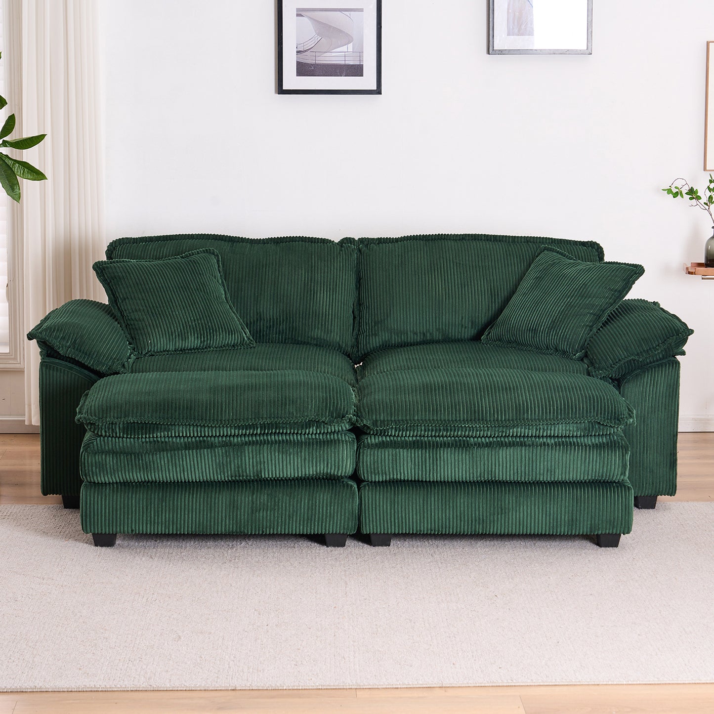 Corduroy 2-seats sofa With 2 back pillows,2 toss pillows and two ottoman,Comfy Sofa- Deep Seat Couch