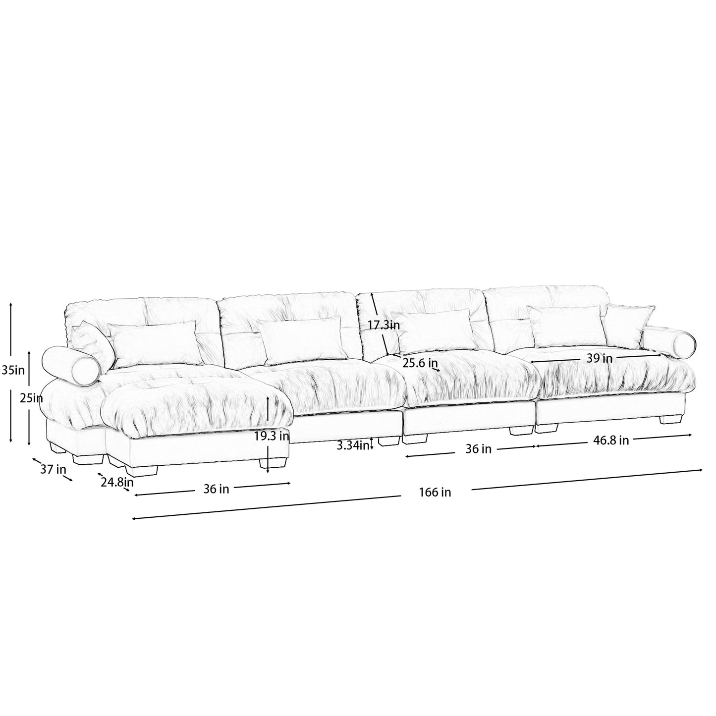 Deep Seat Cloud Couch Modular Velvet Sectional Sofa Couch with Movable Ottoman,Corner Sectional with Bolstered Armrests