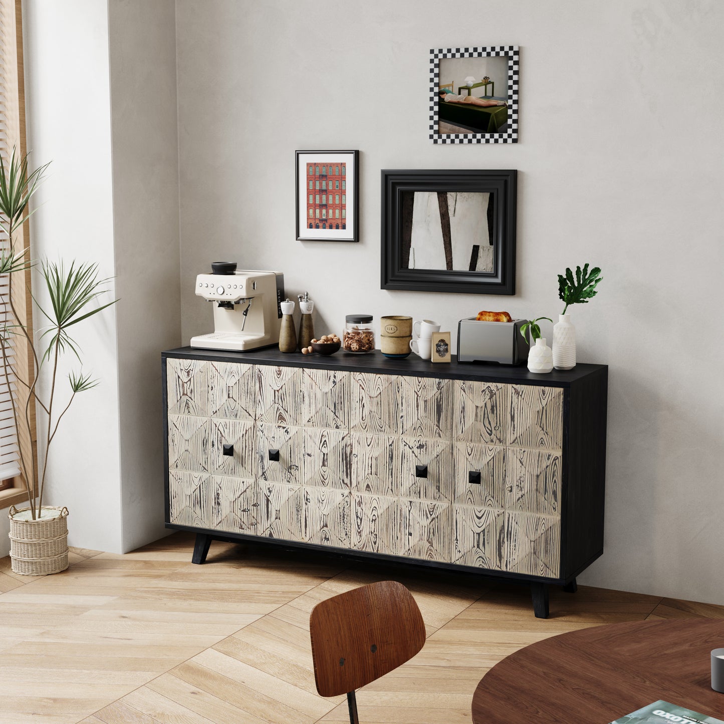 59.84" Vintage Sideboard - 4 Doors, Multi-Room Storag