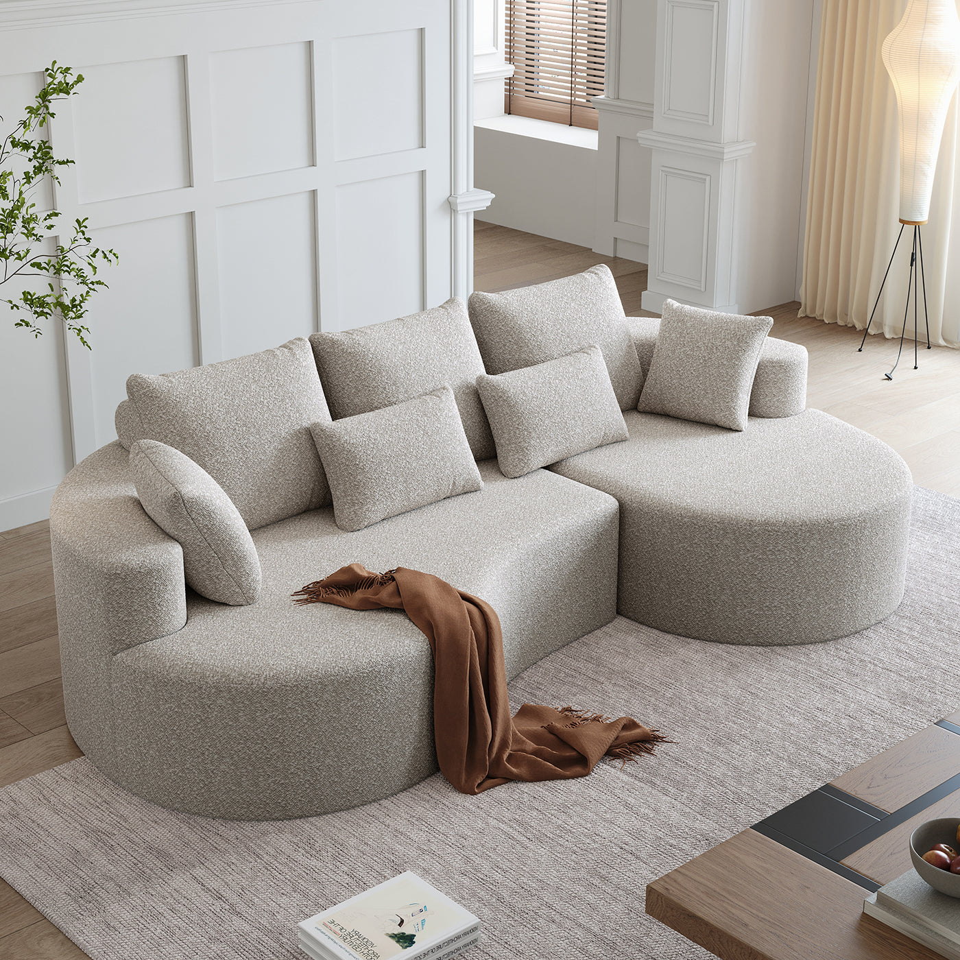 Modern Upholstered Oversized Sectional Sofa,  Chenille 4-Seater Extra Deep & Wide Seat Curved Cloud Couch with 7 Pillows