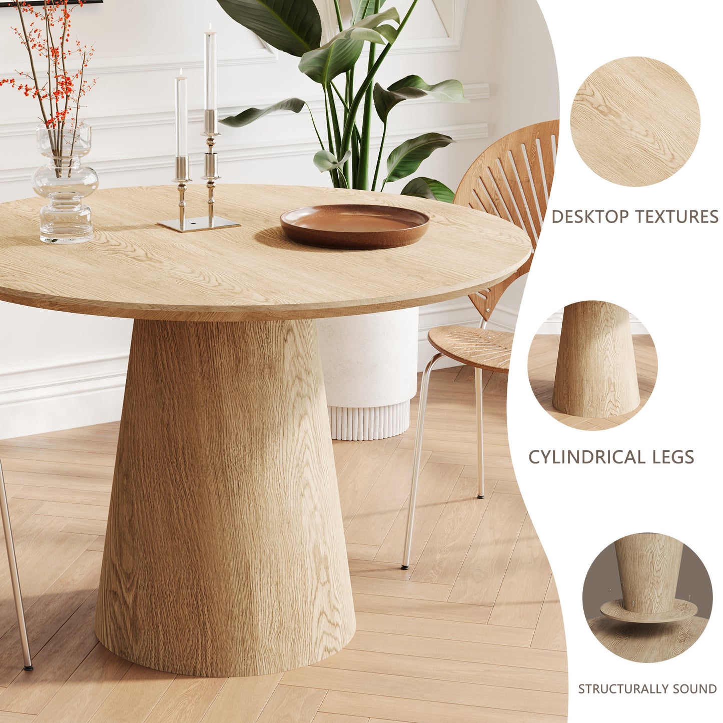 43 - Inch Wooden Circular Dining Table: Modern Minimalist Design