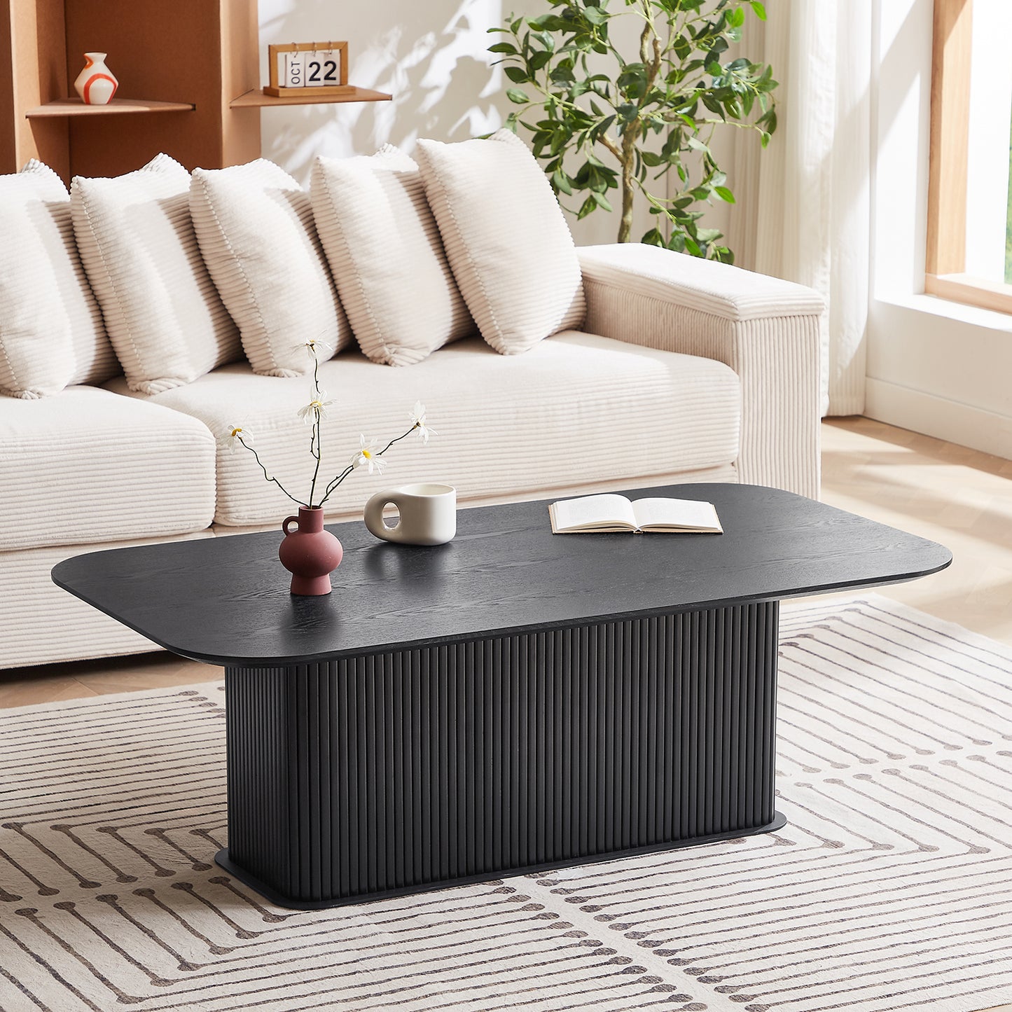 Rectangular Coffee Table MDF Wood Surface and Black Metel Feet
