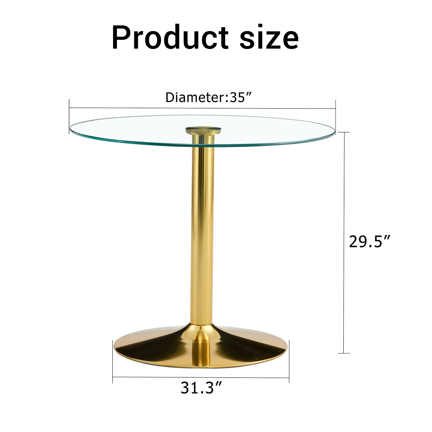 Modern Minimalist Round Dining Table - Gold Metal Legs, Diameter Glass Top for Multiple Rooms