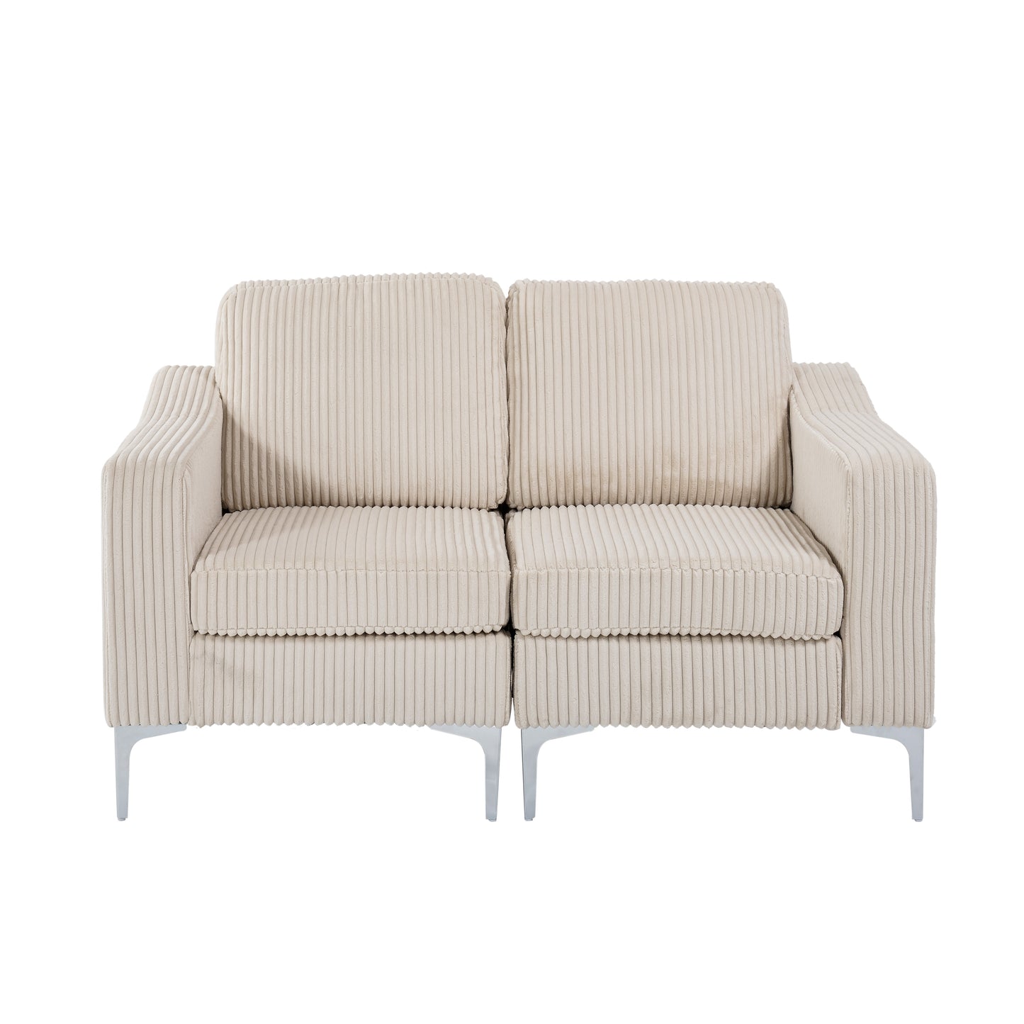 Lounge Sofa with Armrests & Modular Sectional Two-Seater Sofa | Soft Corduroy, Pocket Spring + Sinuous Spring, Easy Assembly – Beige/Gray