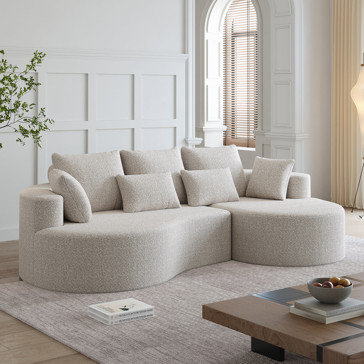 Modern Upholstered Oversized Sectional Sofa,  Chenille 4-Seater Extra Deep & Wide Seat Curved Cloud Couch with 7 Pillows