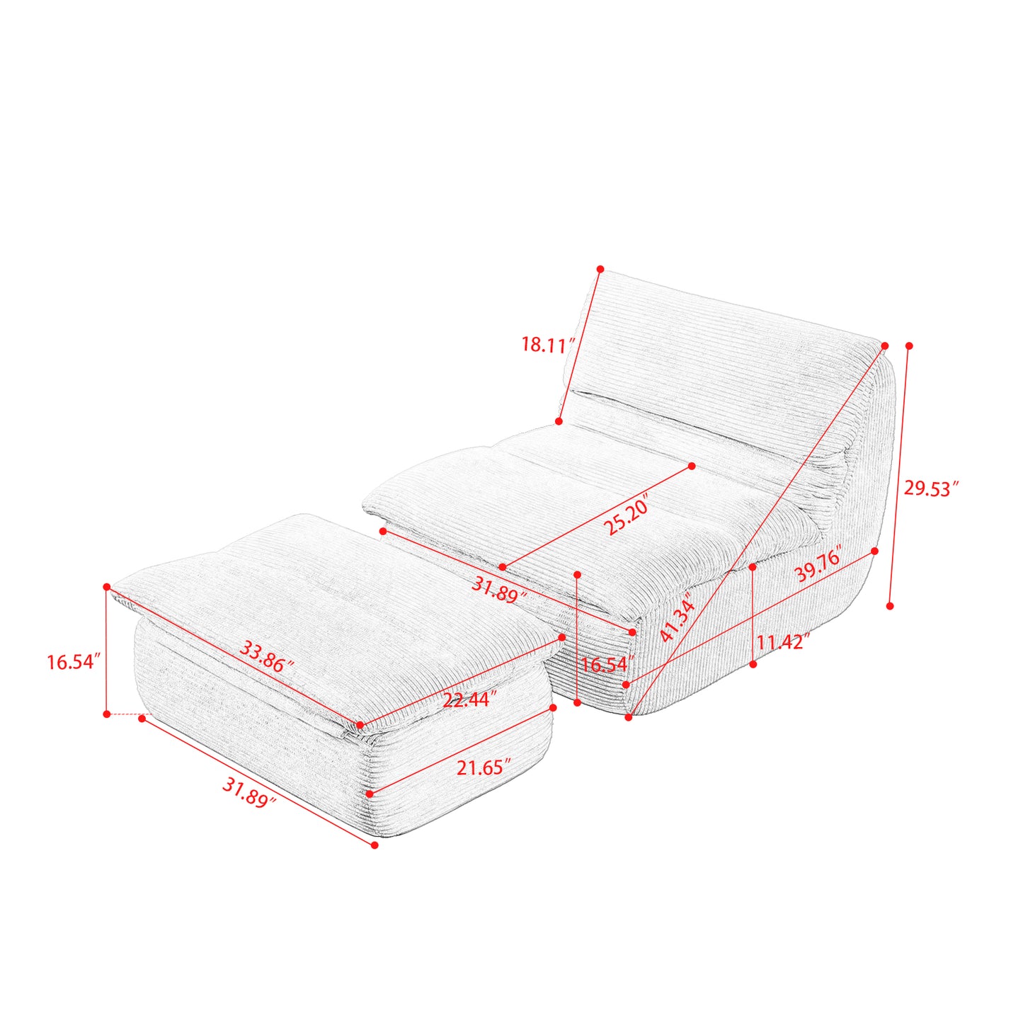 Cozy Corduroy Recliner Modern Compressed Lounge Chair with Ottoman