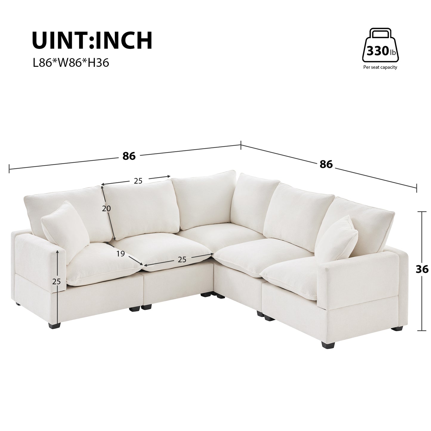 4-7 Seat Chenille Sectional Couch Set with 2 Pillows