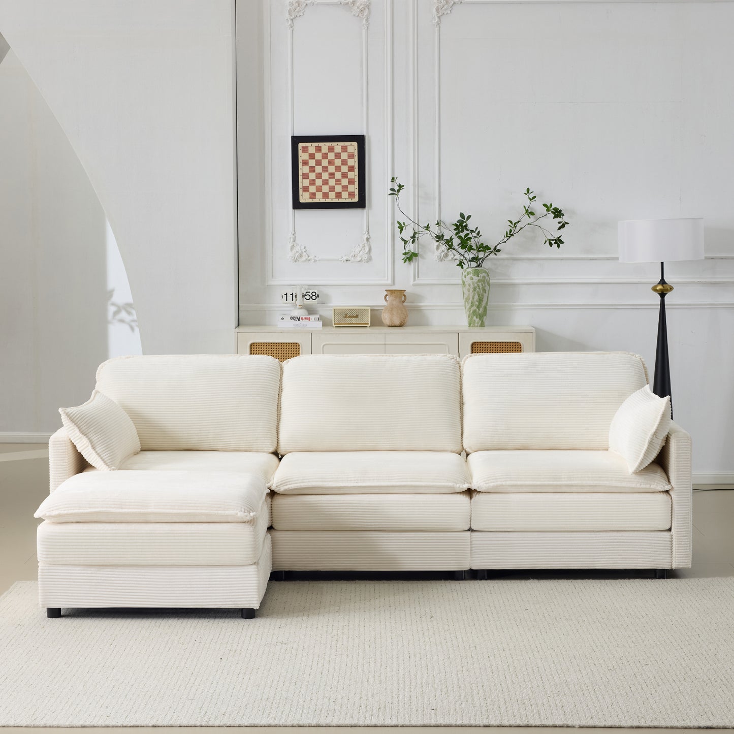 Modular Sectional Sofa 1-2-3-4 Seater with Chenille Cushions & Throw Pillows – Cloud Comfort Corduroy Sofa