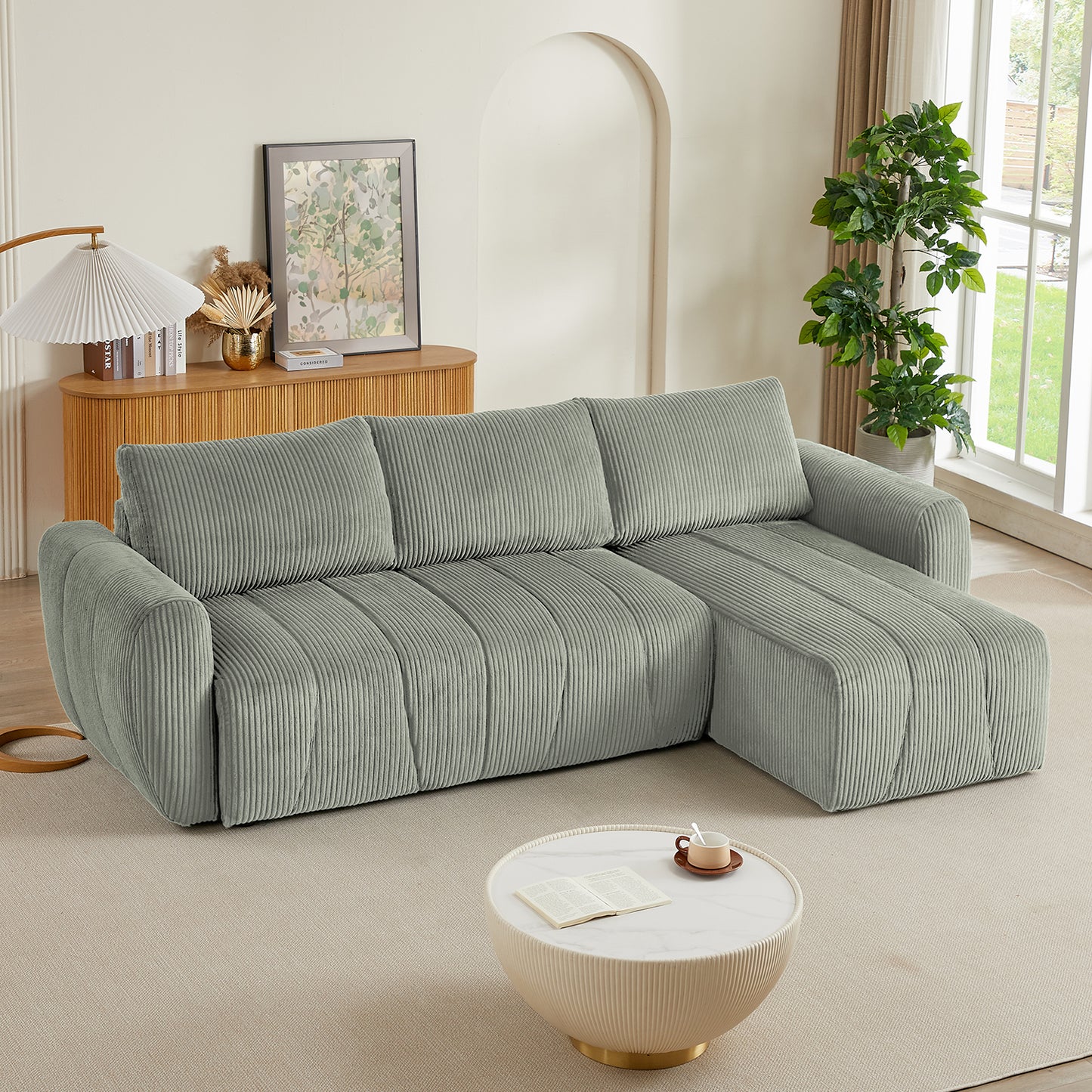 Sectional Sofa Couch, Modern Fabric 3 Seater L-Shaped Couch for Living Room, Apartment