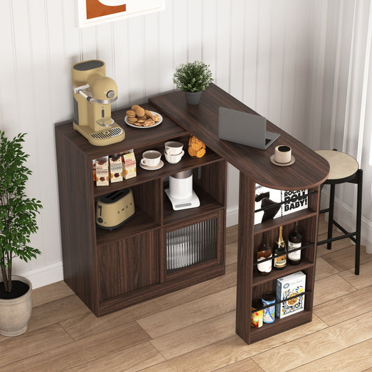 Modern Kitchen Bar Cabinet - Rotating Top & Storage-Walnut