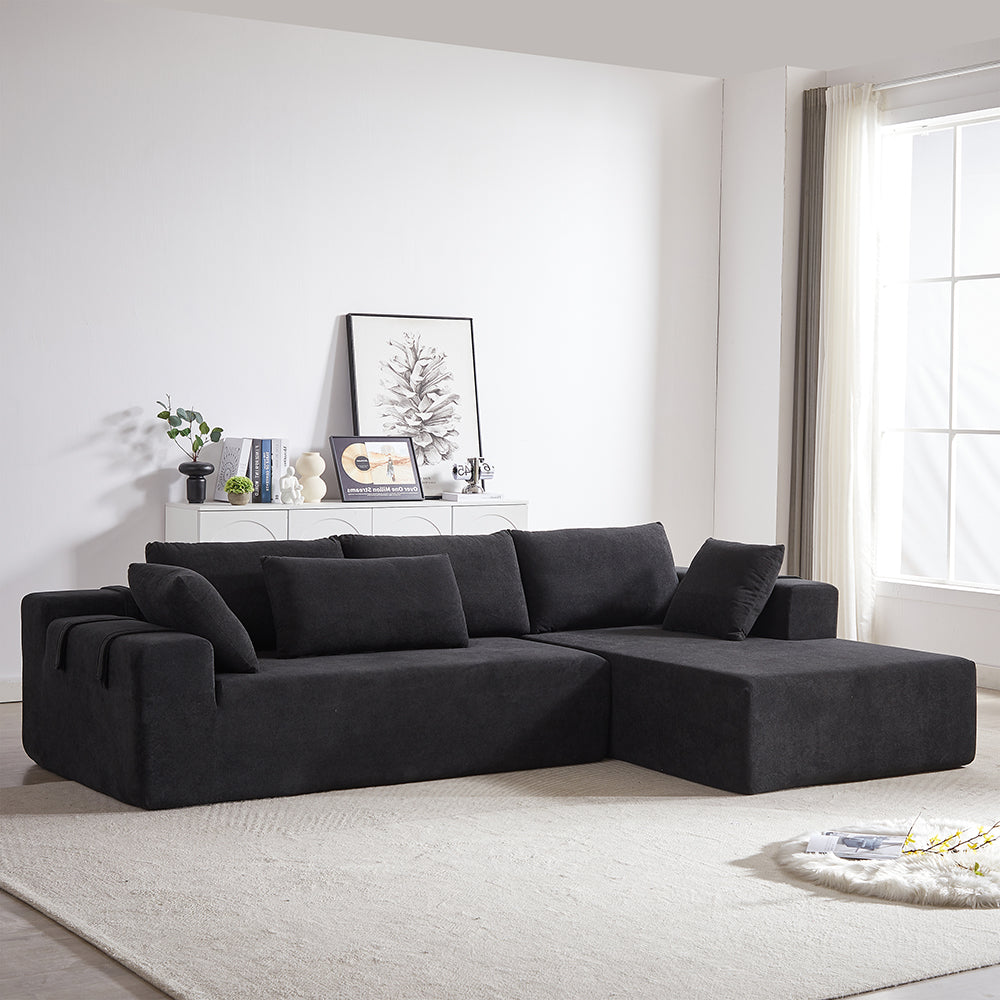 Modern Chenille Upholstered Sectional Sofa Couch Set Free Combination Sofa  With 6 Pillows