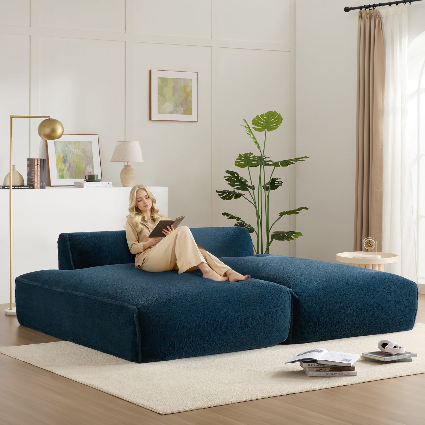 Plush Fabric Oversized Modular Sofa Bed,Single lounge chair without armrests