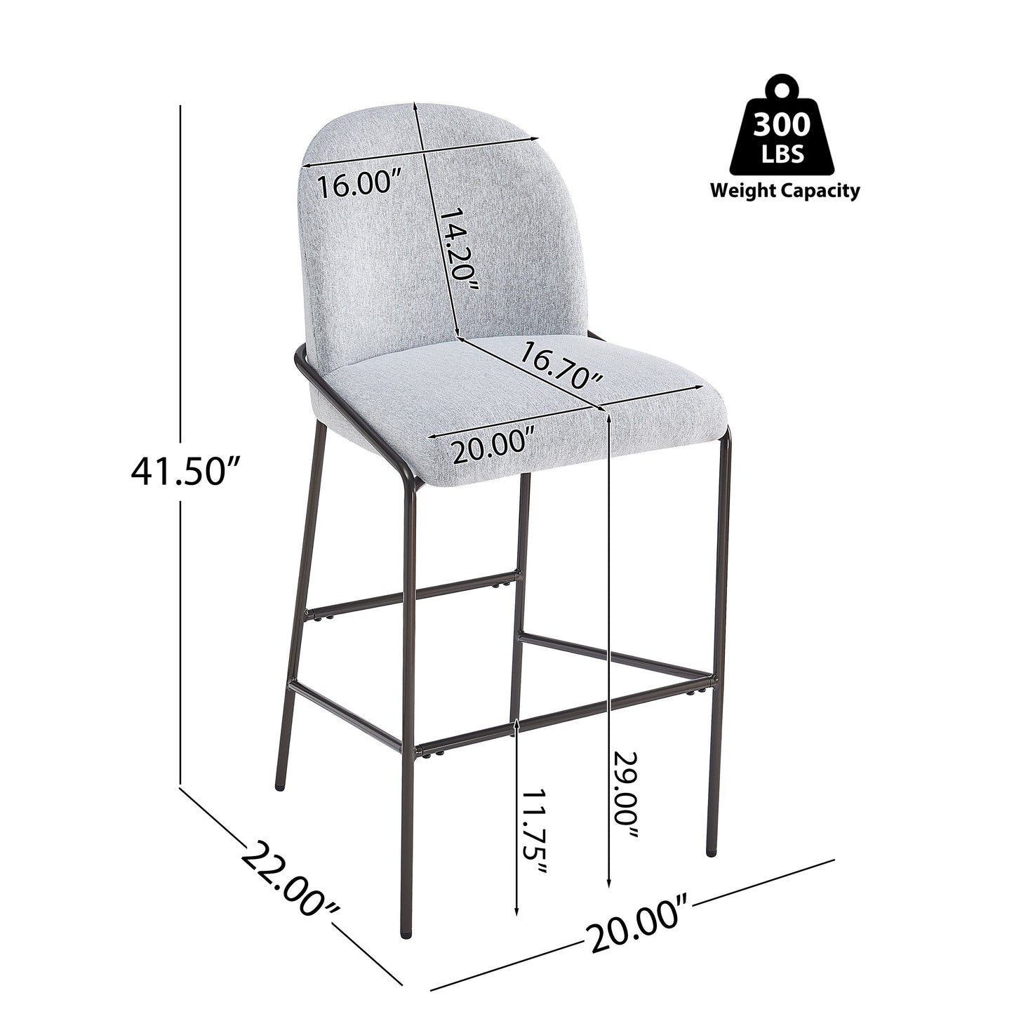 Metal Upholstered Barstool – Antique Bronze Frame with Gray Fabric, Set of 2 – Modern Industrial Bar Stools