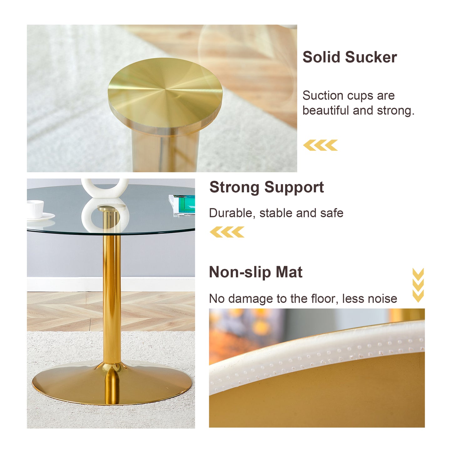 Modern Minimalist Round Dining Table - Gold Metal Legs, Diameter Glass Top for Multiple Rooms