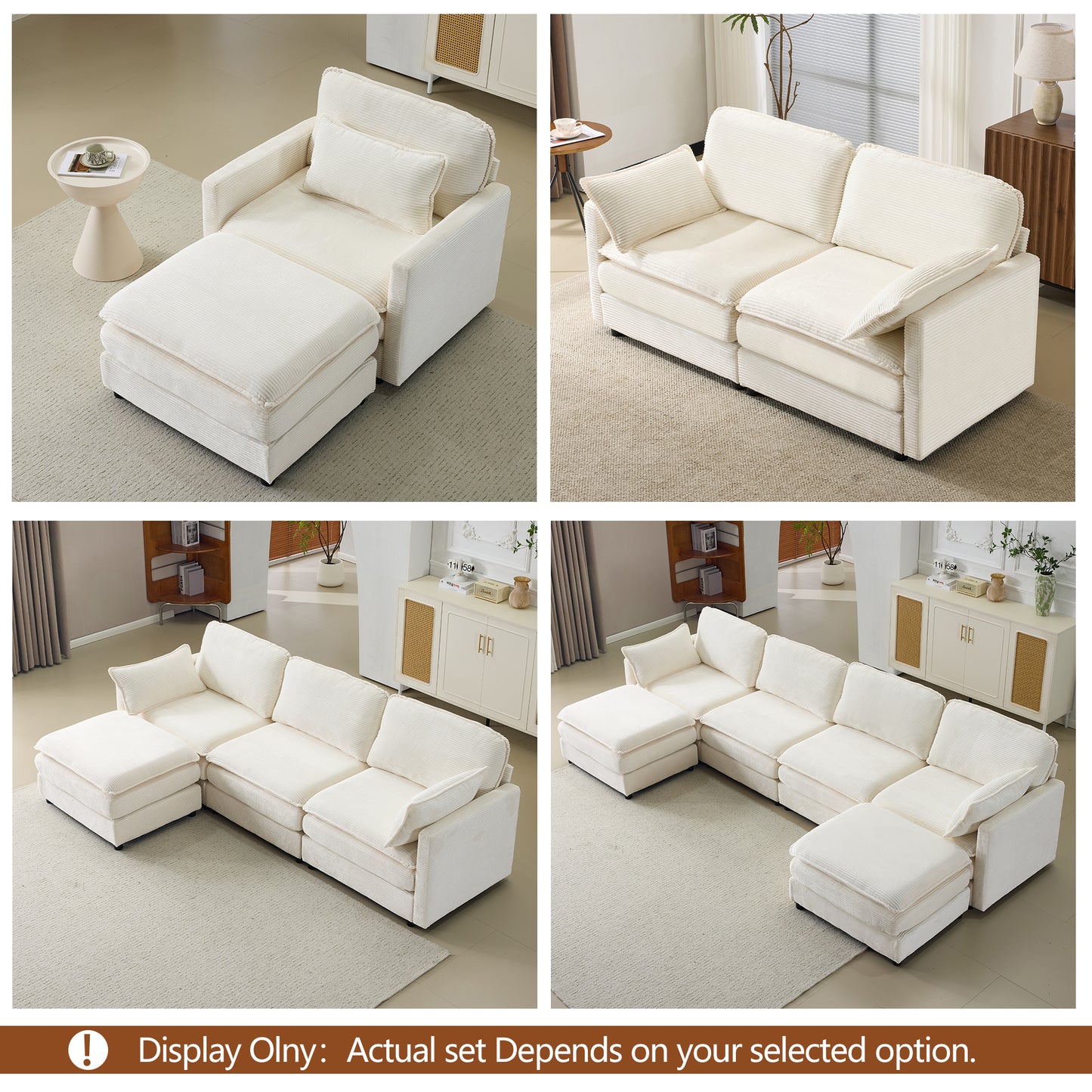 Modular Sectional Sofa 1-2-3-4 Seater with Chenille Cushions & Throw Pillows – Cloud Comfort Corduroy Sofa