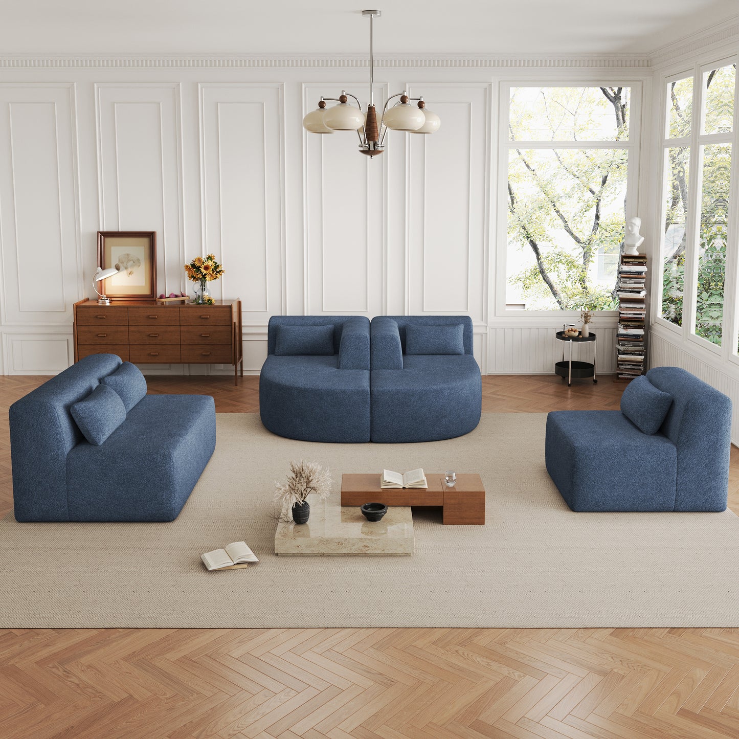 144" Upholstered Sofa: Free - combined with Two Chaise Lounges, Five Back Pillows for Living Room