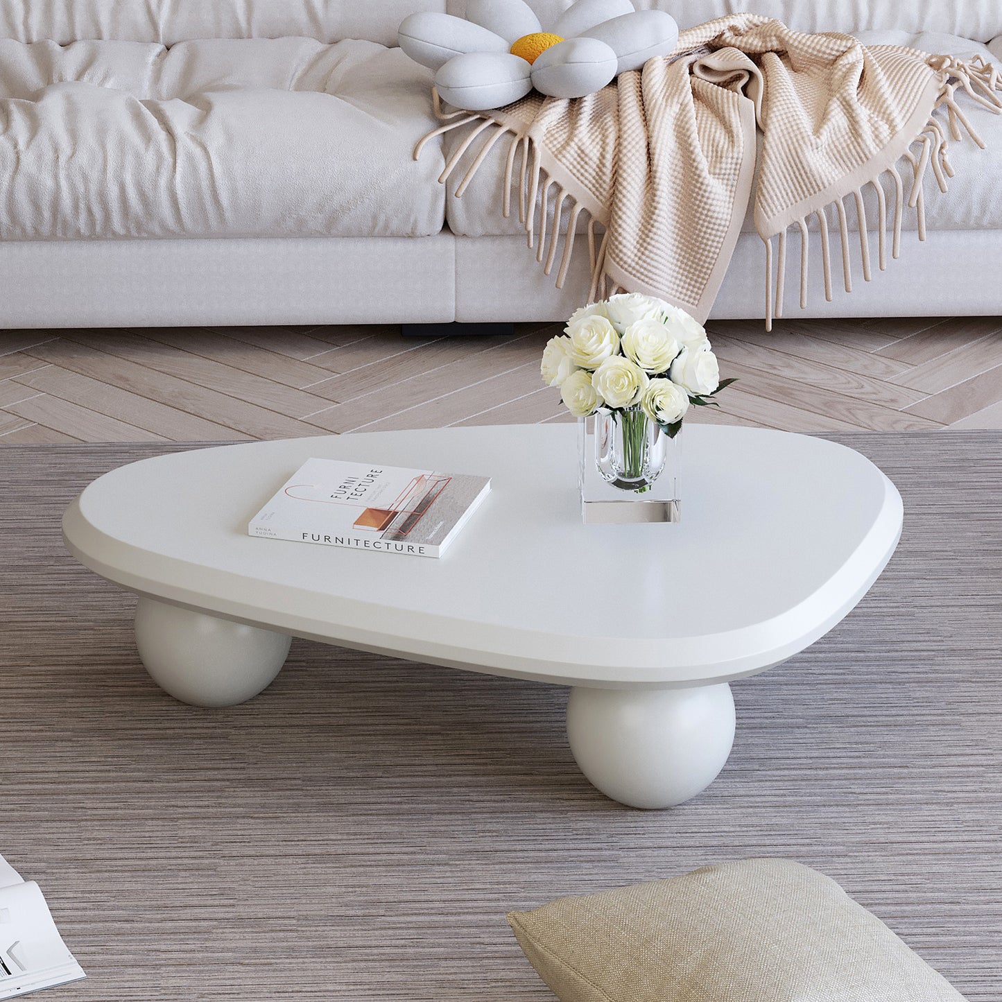 Cloud - Shaped Coffee Table: 3 - Ball Legs, Ideal for Small Living Room Spaces