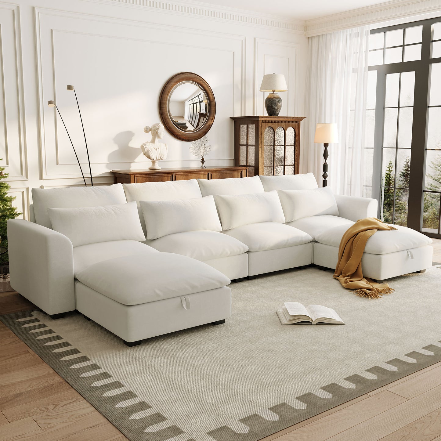 132"U - shaped Freely Transformable Modular Corner Sofa with 2 Ottomans: Ideal for Living Rooms
