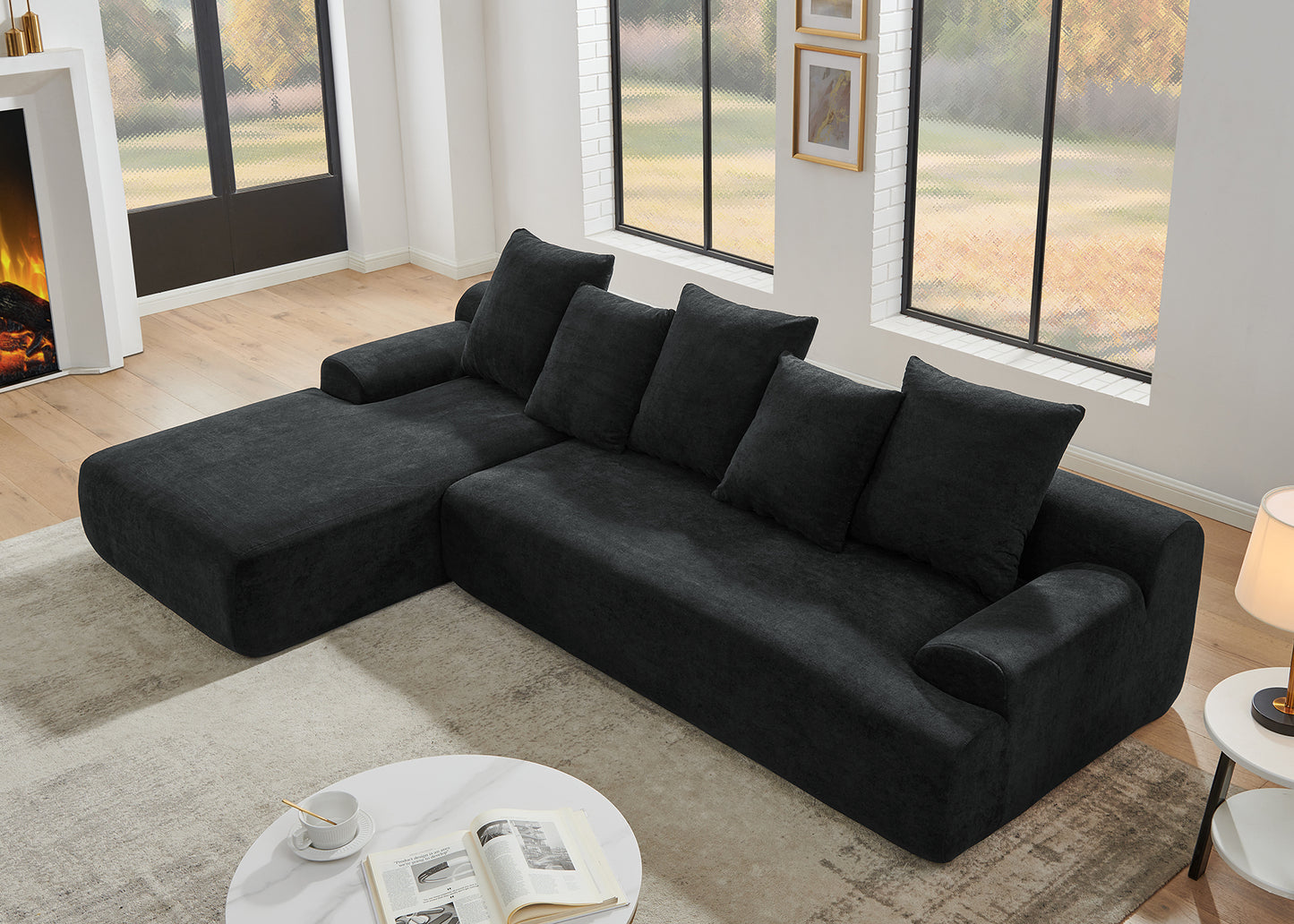 Velvet Modern Upholstered L-Shape Sectional Sofa Couch, Modular Compressed Sofa with Free Combination
