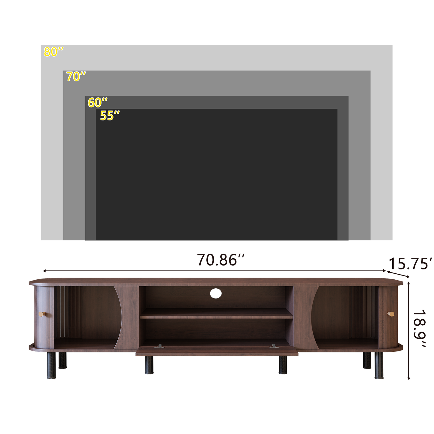 Modern Curved TV Stand for 80 - Inch TVs: Farmhouse - Style with Cable Management 3 Colors