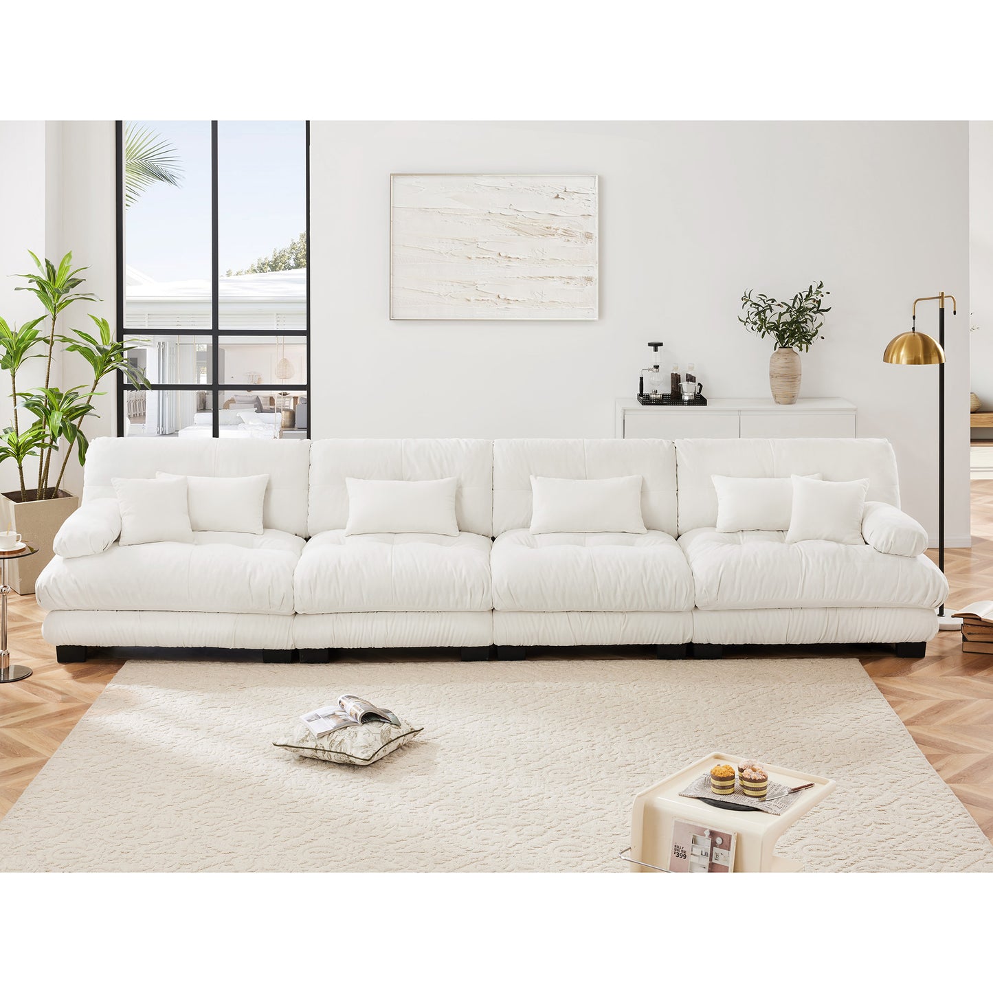 Chenille Cloud Couch: 2 - 4 Seater L - Shape Sofa for Living Room with Pillows