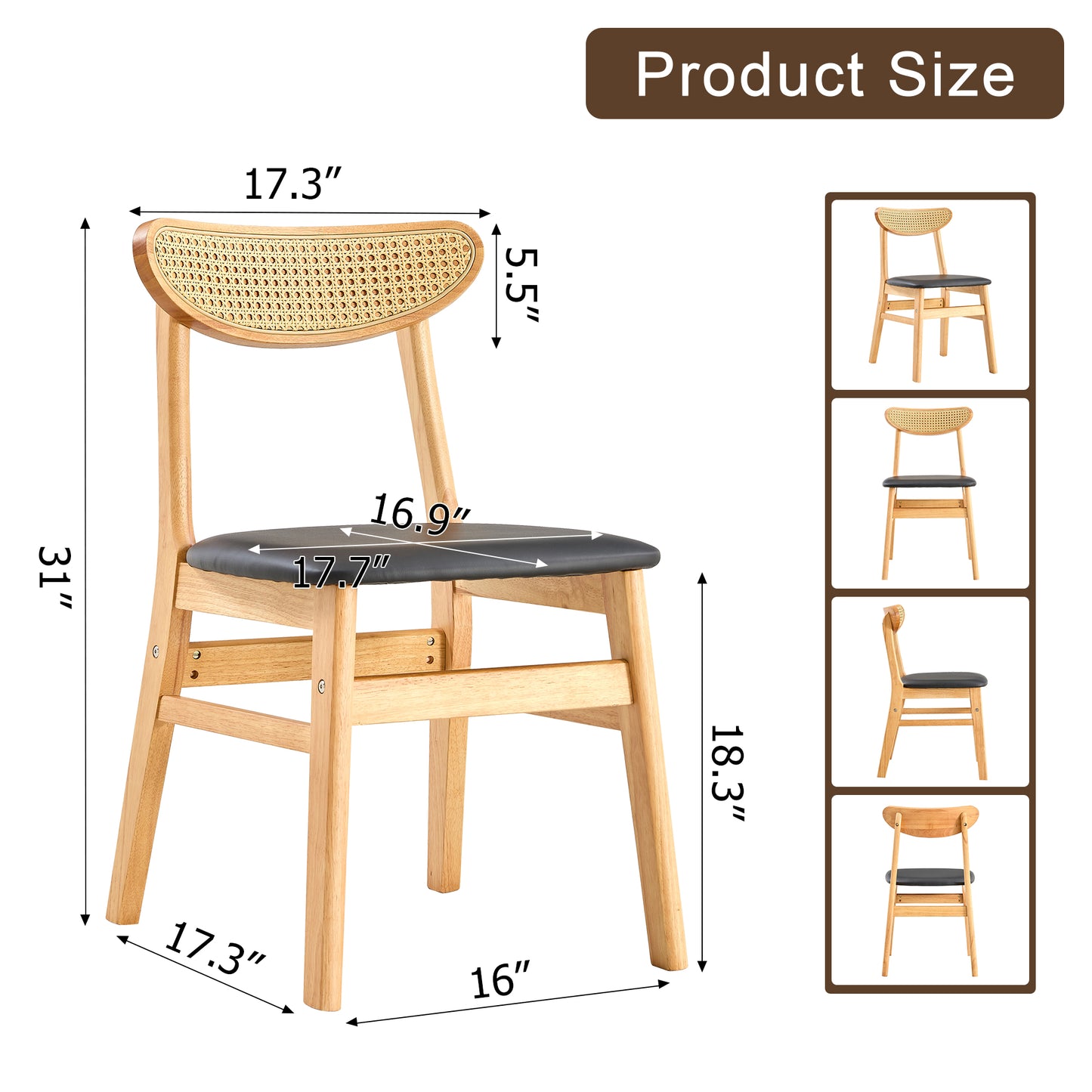 Ergonomic Solid Wood Chair: Small Curved Back, PU - Cushioned Comfort