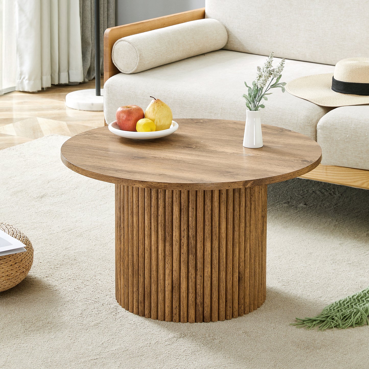 Modern Circular Coffee Table in MDF with 27.5 - Inch Diameter and Cylindrical Legs: A Home Decor Focal Point