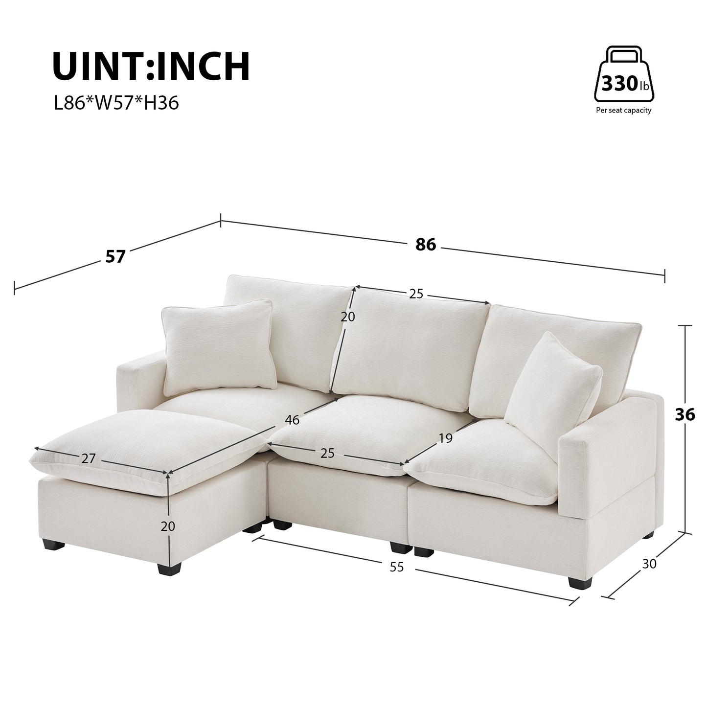 4-7 Seat Chenille Sectional Couch Set with 2 Pillows