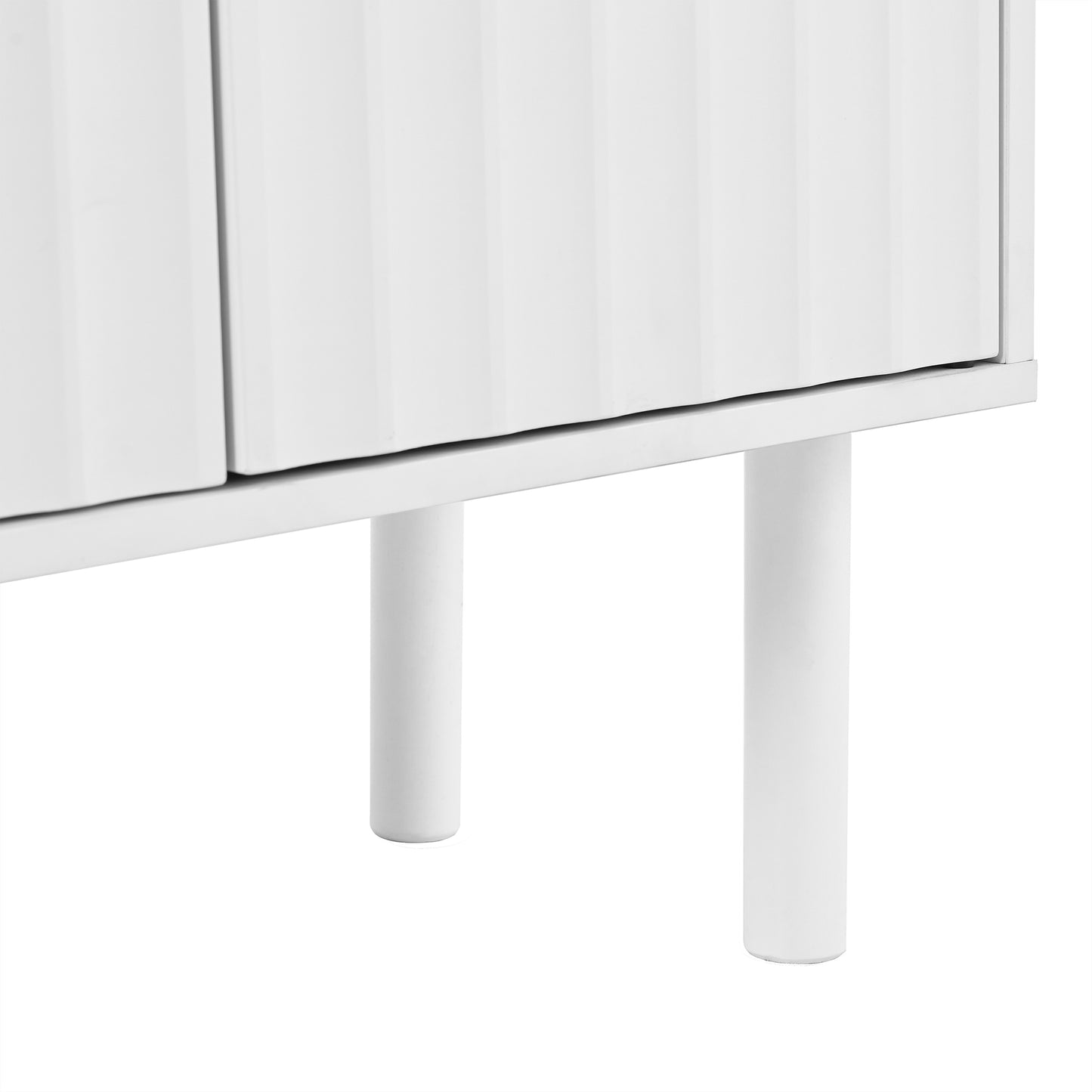 Shoe Cabinet with 5 Solid Wood Legs | Cream Style Sideboard Buffet Cabinet with Fluted Doors – Large 4-Door Storage Cabinet with Adjustable Shelves