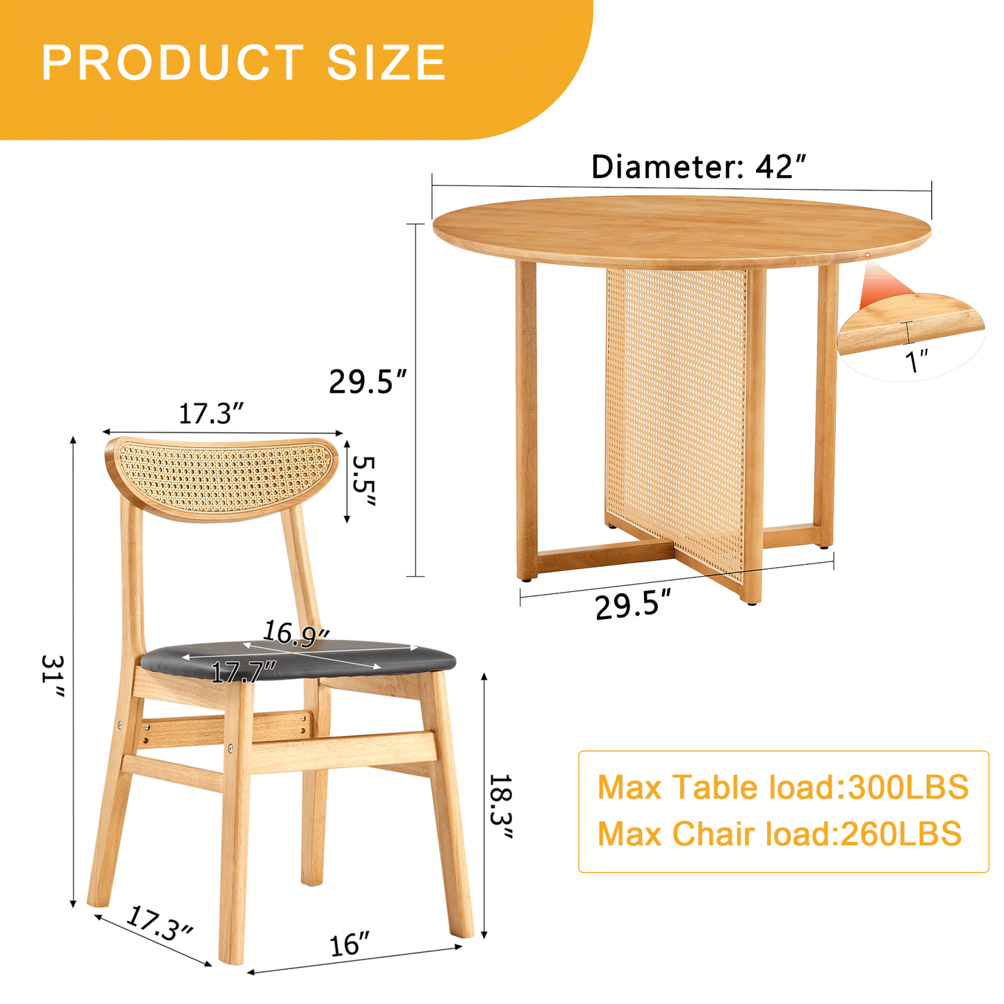 42 inch diameter solid wood round dining table,Table and chair set