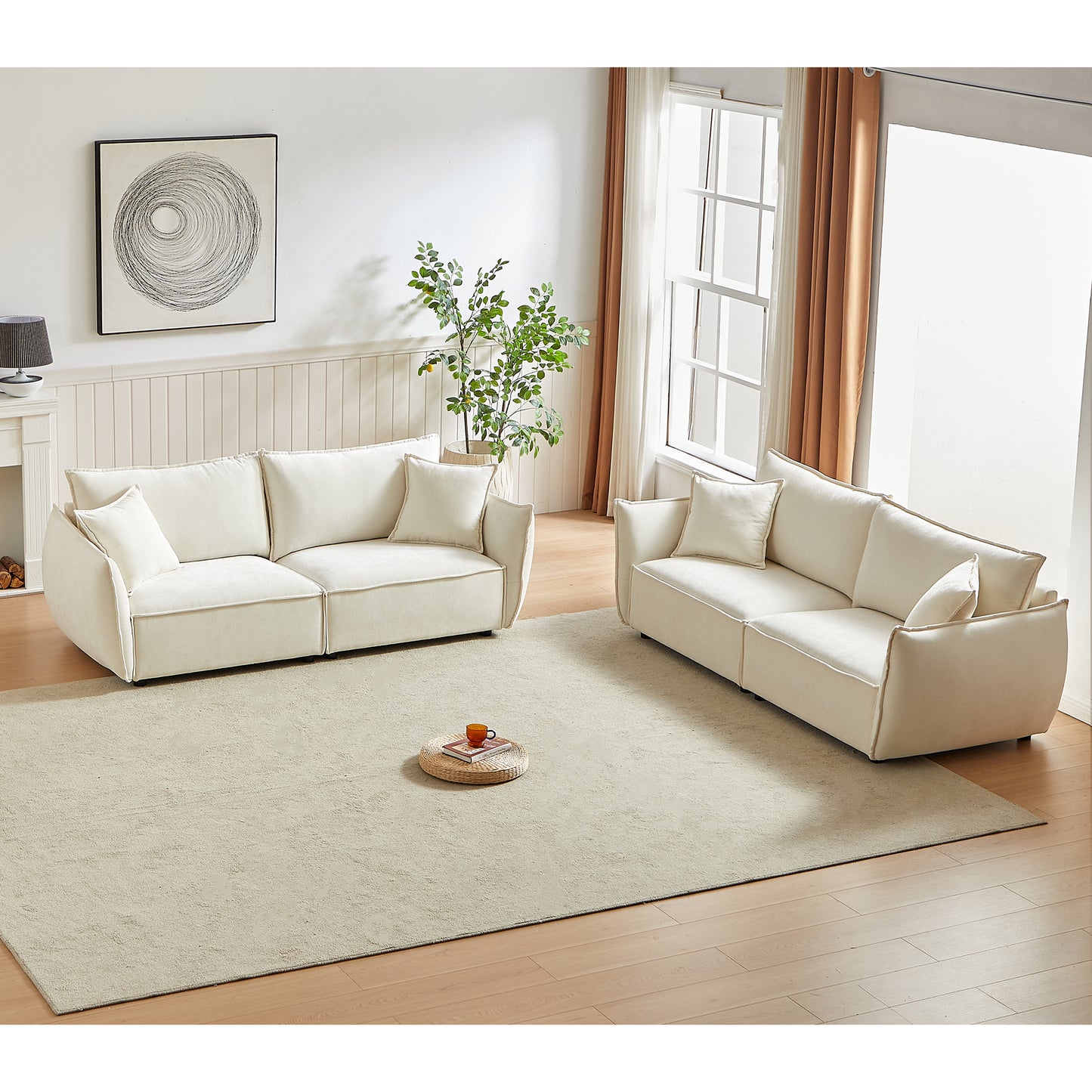 Combo Sofa Modern Living Room Sofa Linen Fabric Couch With Pillows
