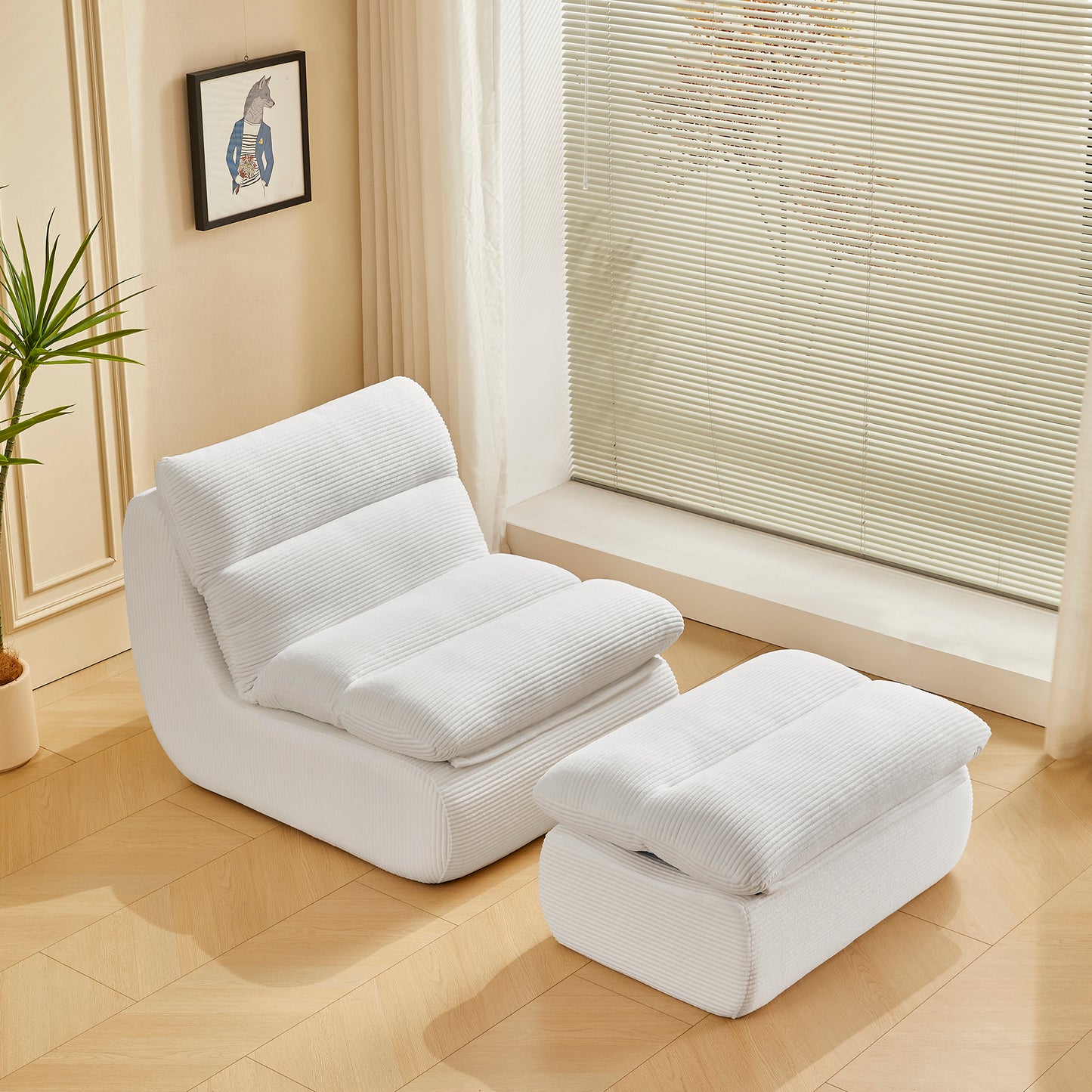 Cozy Corduroy Recliner Modern Compressed Lounge Chair with Ottoman