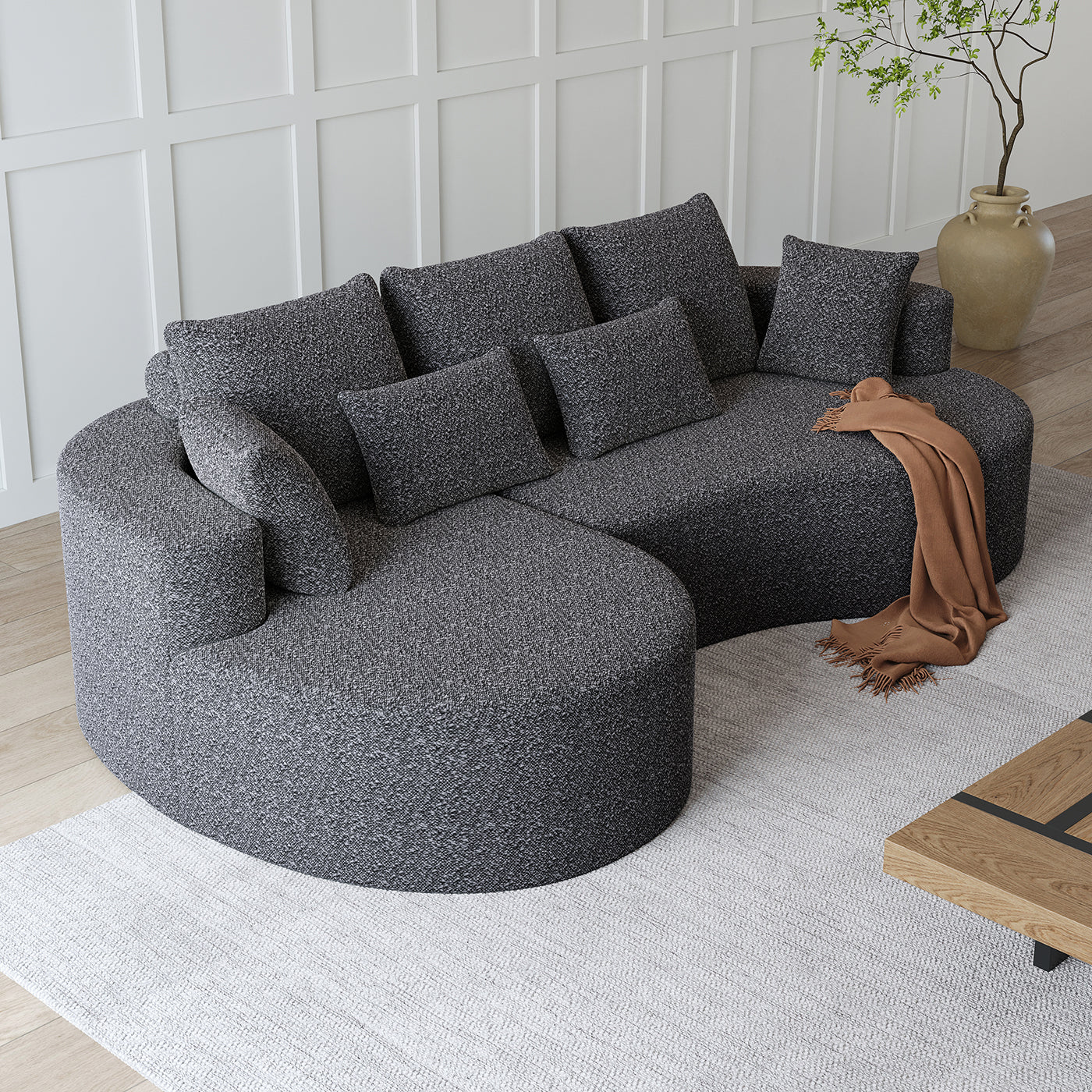 Modern Upholstered Oversized Sectional Sofa,  Chenille 4-Seater Extra Deep & Wide Seat Curved Cloud Couch with 7 Pillows