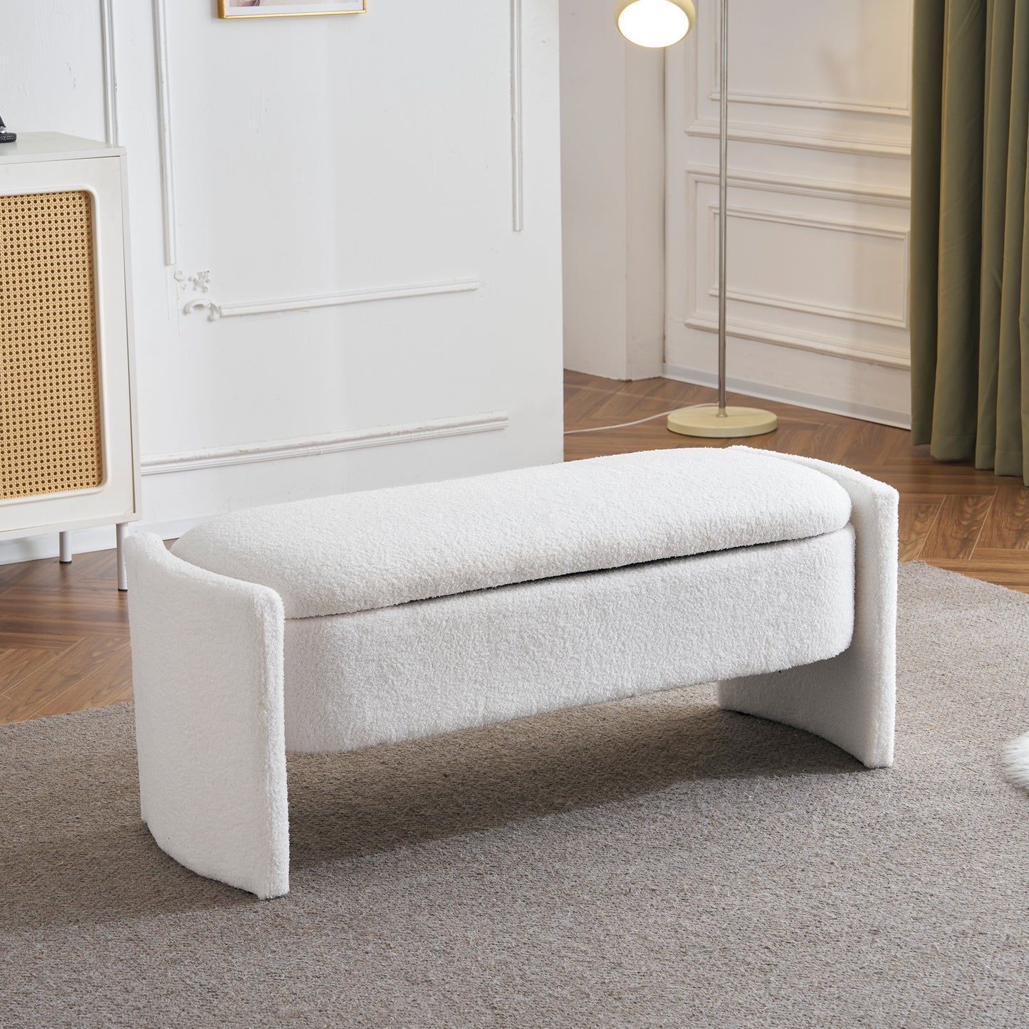 Storage Ottoman Bench of boucle material End of Bed Stool