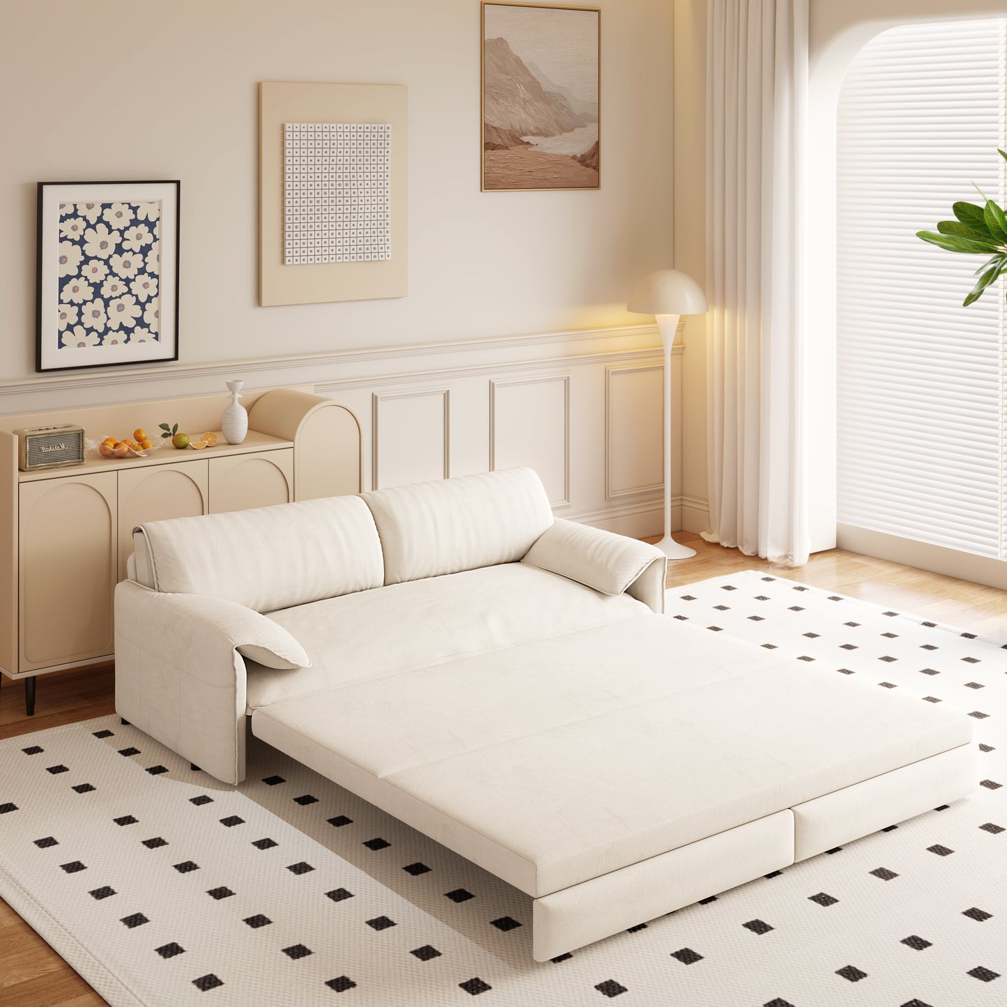 66" Queen Pull - Out Sofa Bed: 3 - in - 1 Convertible with Side Storage for Living