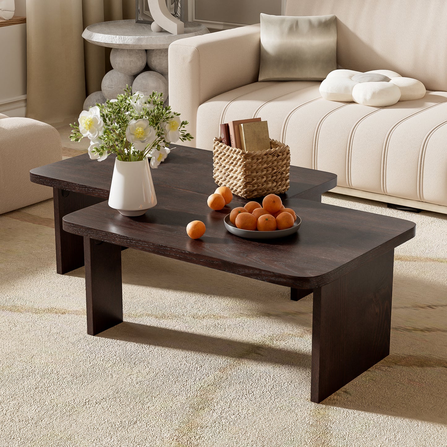 Modern Minimalist Living Room Coffee Table Set: Rectangle Splicing Design