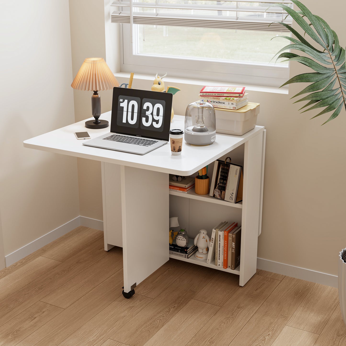 Fully unfolded white foldable long table