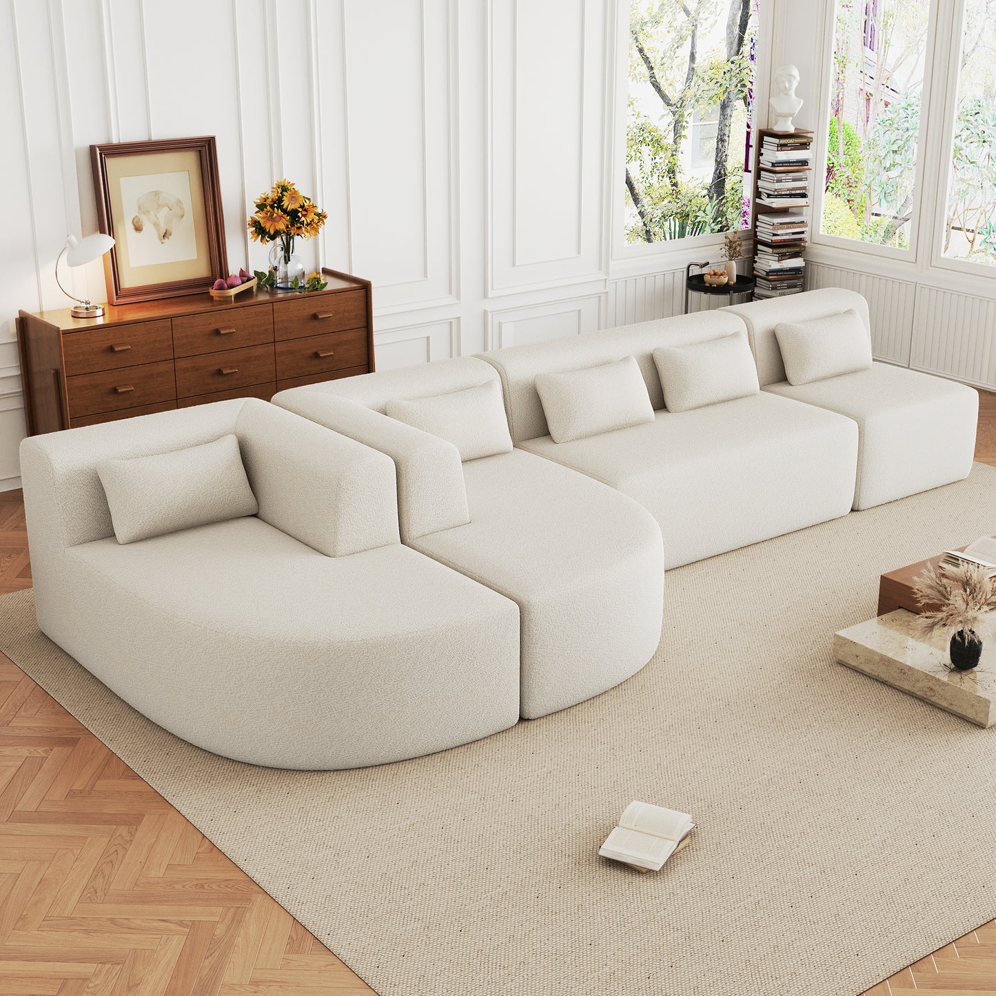144" Upholstered Sofa: Free - combined with Two Chaise Lounges, Five Back Pillows for Living Room