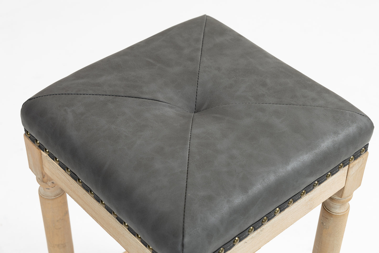 Tufted stools Wooden counter stools set of 2