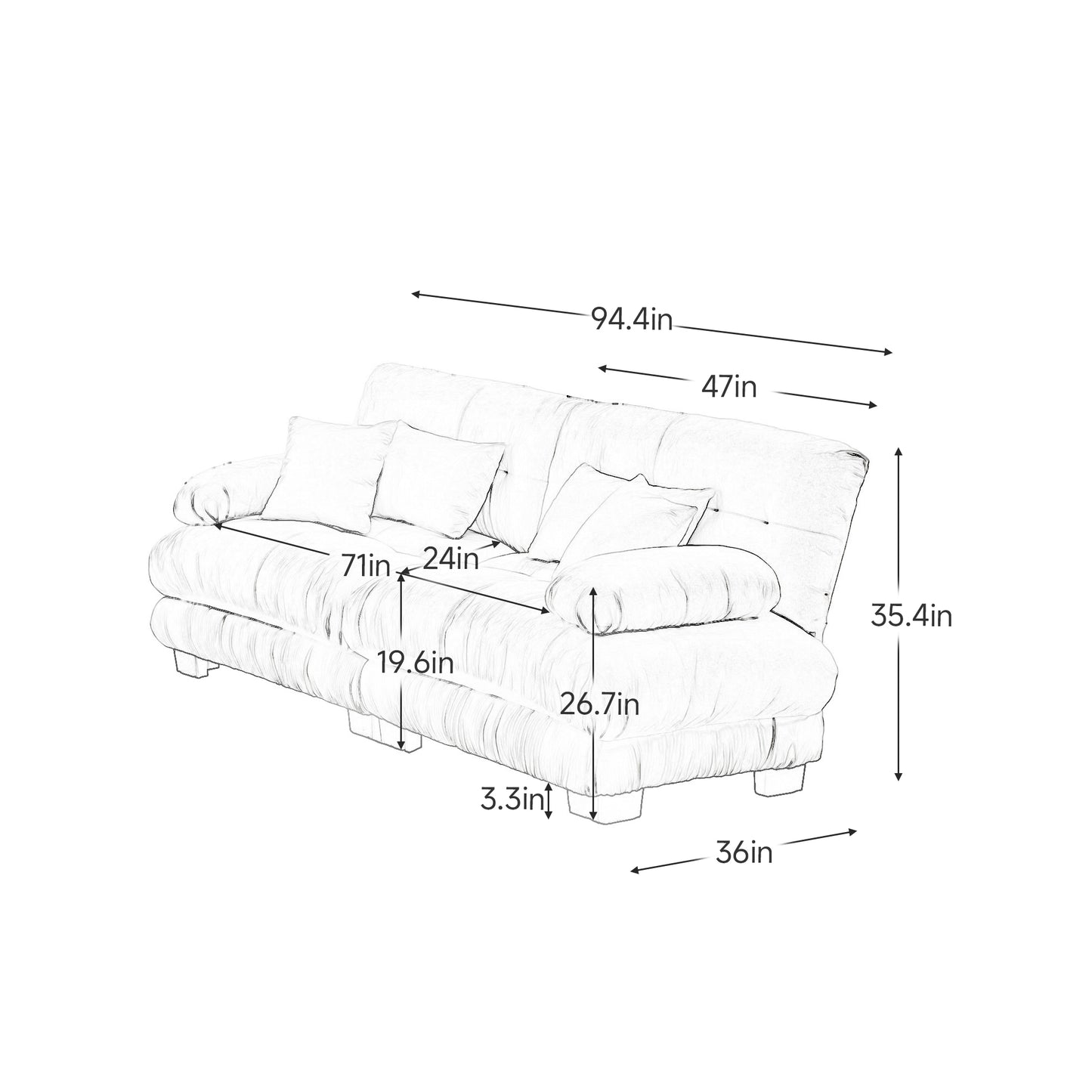 Chenille Cloud Couch: 2 - 4 Seater L - Shape Sofa for Living Room with Pillows