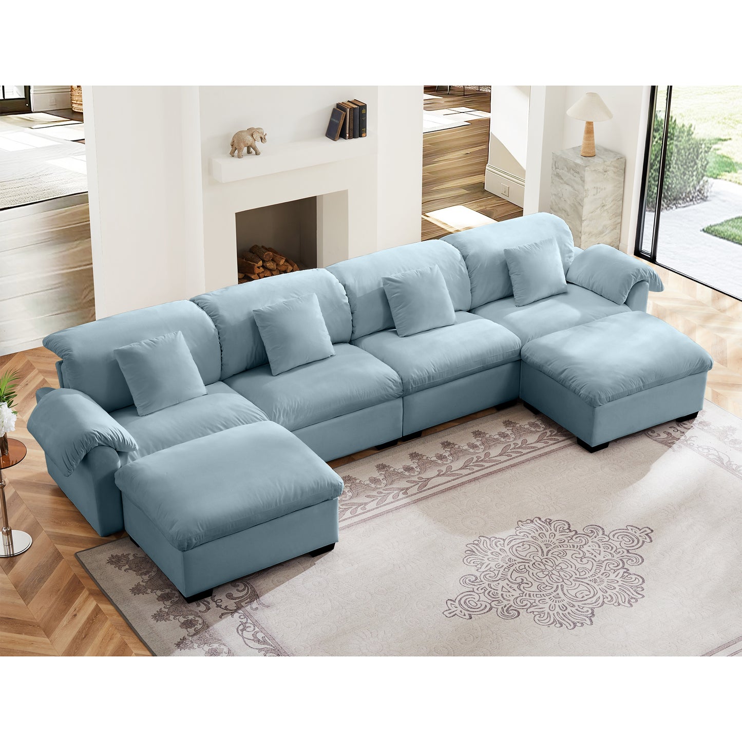 3 - 4 Seater Modular Sofa: U/L - Shape, Storage Ottomans, Velvet 2 Color