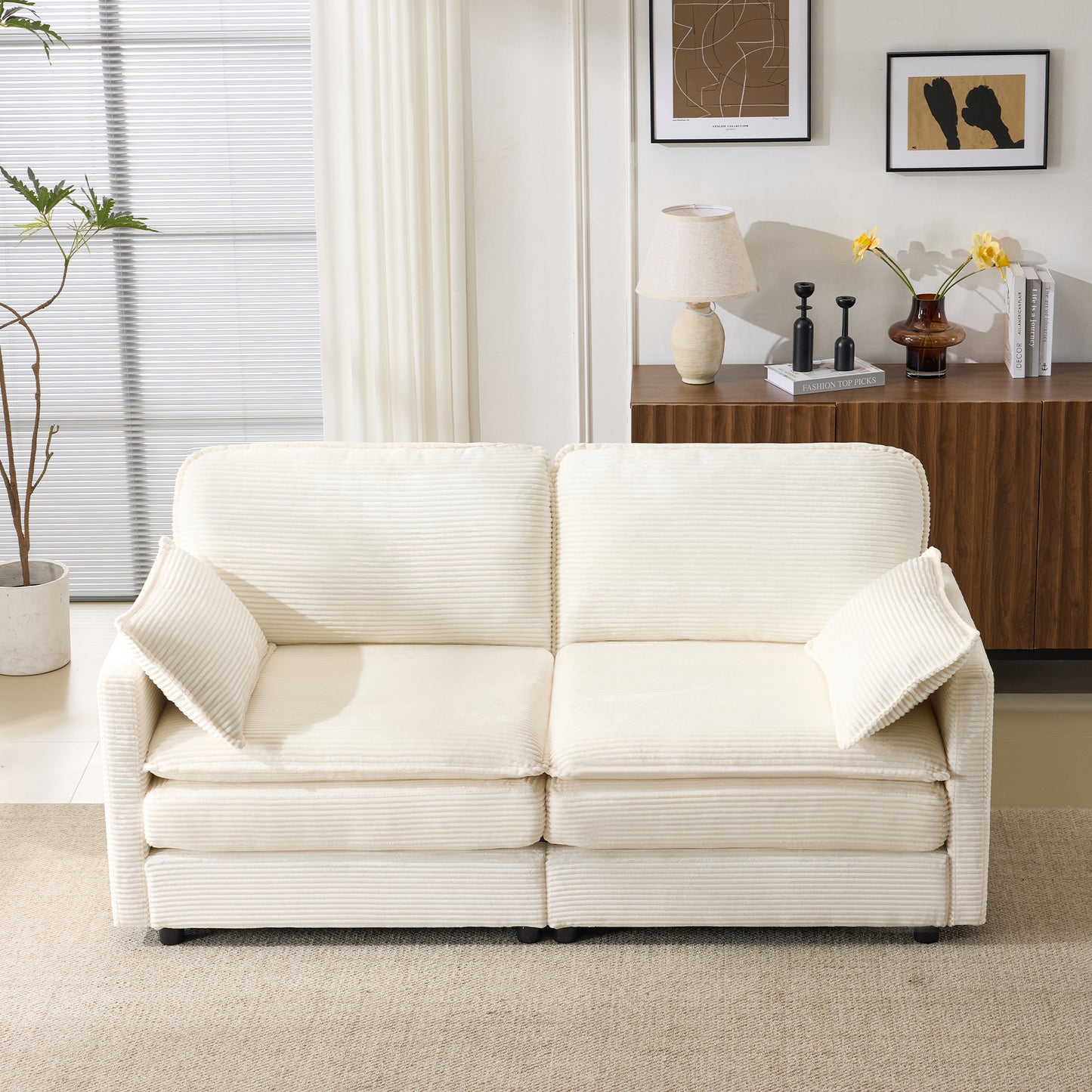 Modular Sectional Sofa 1-2-3-4 Seater with Chenille Cushions & Throw Pillows – Cloud Comfort Corduroy Sofa