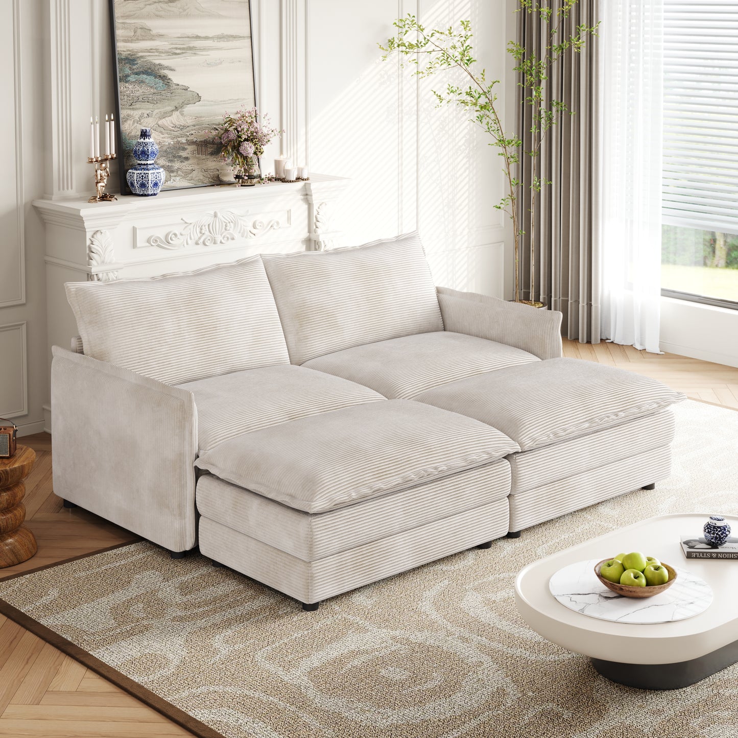 Corduroy fabric comfortable cloud sofa for living room 2 Seat - 4 Seat with ottoman