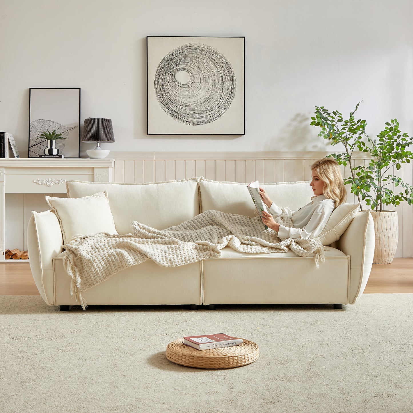 Combo Sofa Modern Living Room Sofa Linen Fabric Couch With Pillows