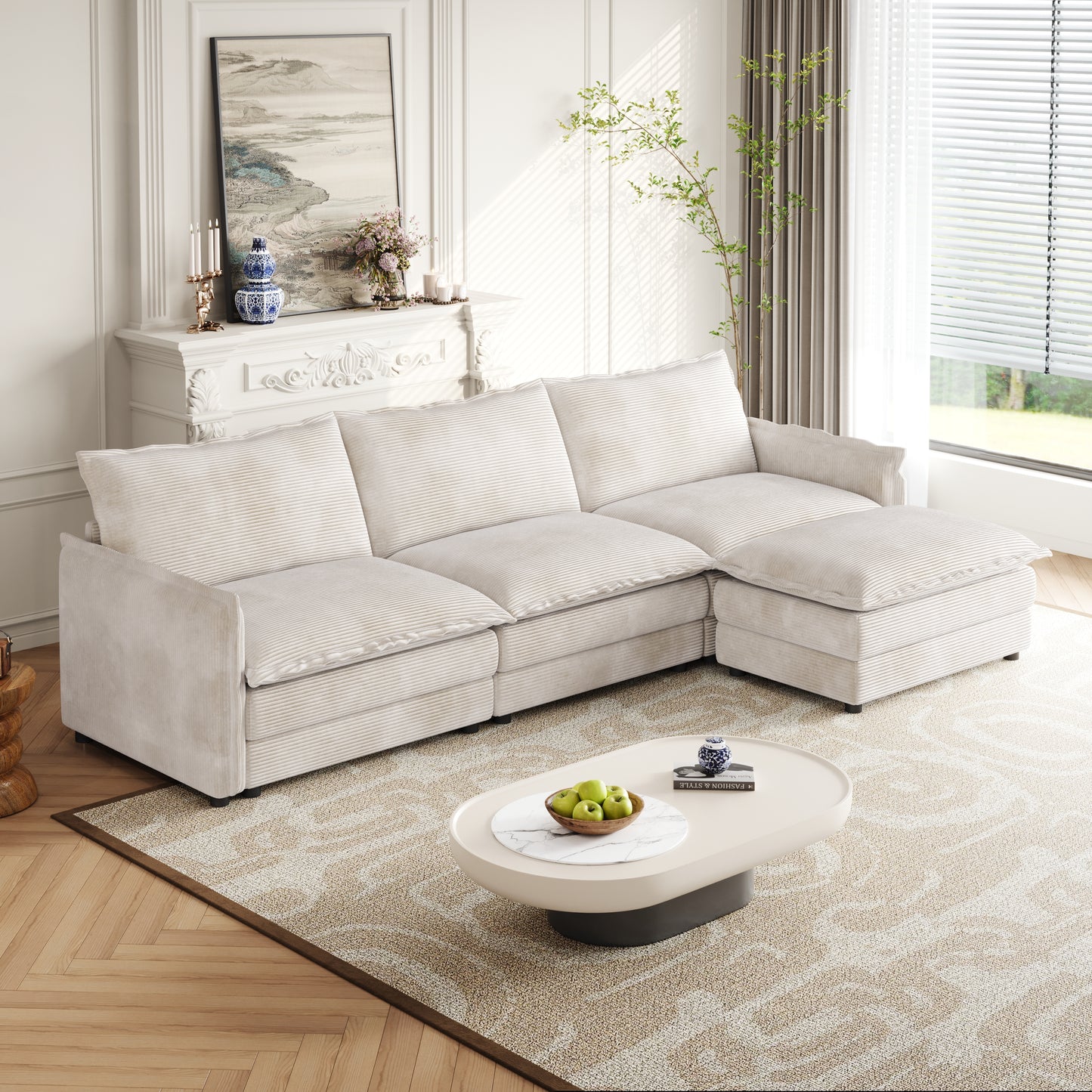 Corduroy fabric comfortable cloud sofa for living room 2 Seat - 4 Seat with ottoman