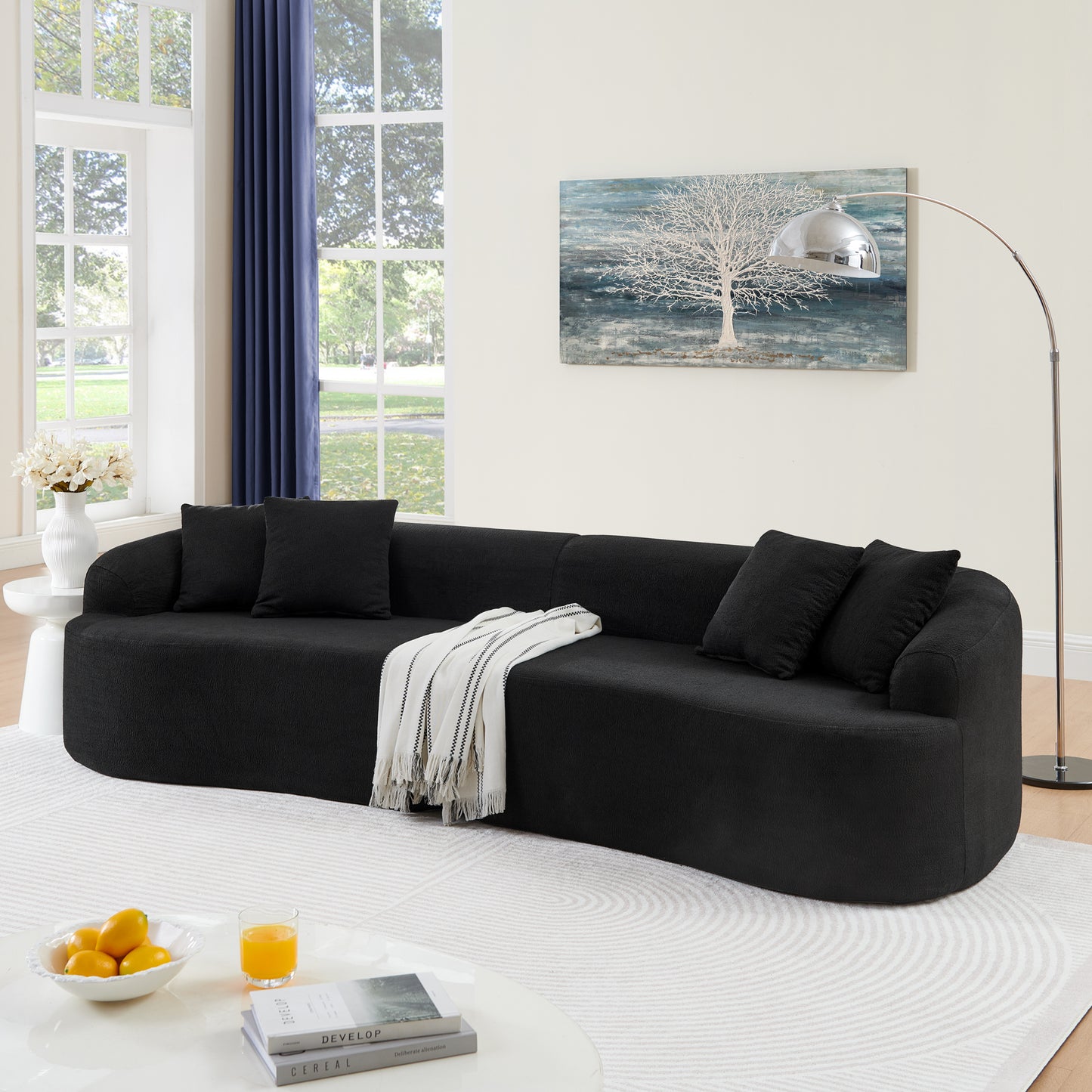 Curved Modular Sectional Sofa in Lamb's Wool Fabric, Modern Minimalist Style, Compressed (No Assembly Required)