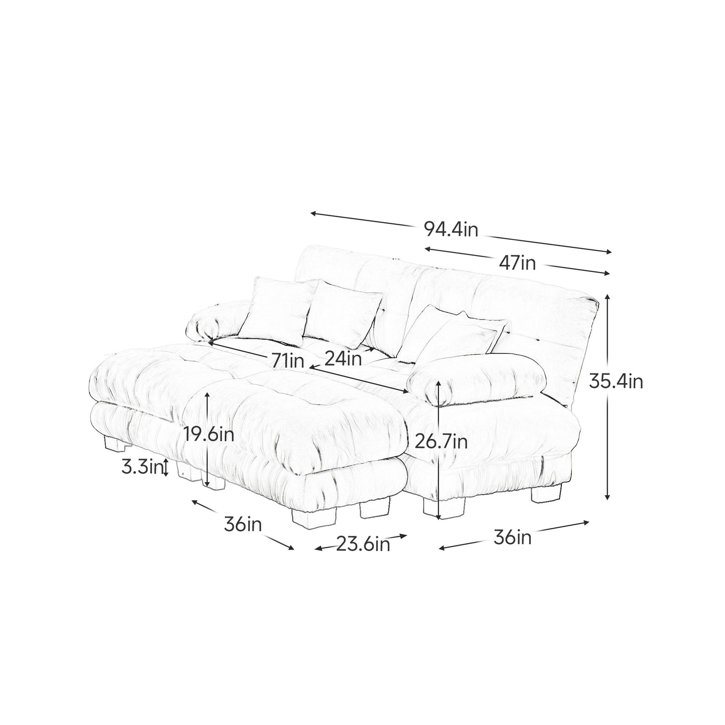 Chenille Cloud Couch: 2 - 4 Seater L - Shape Sofa for Living Room with Pillows