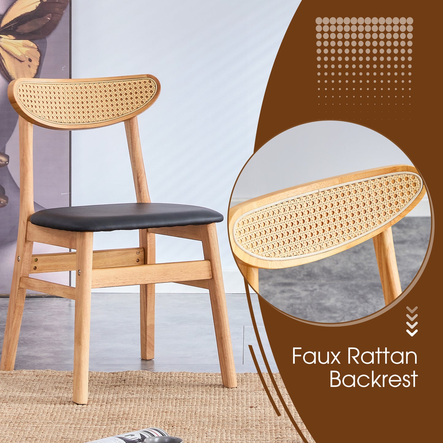 Ancient Style Solid Wood Dining Table Set: Imitation Rattan Legs, 4 - 6 Rubberwood Chairs