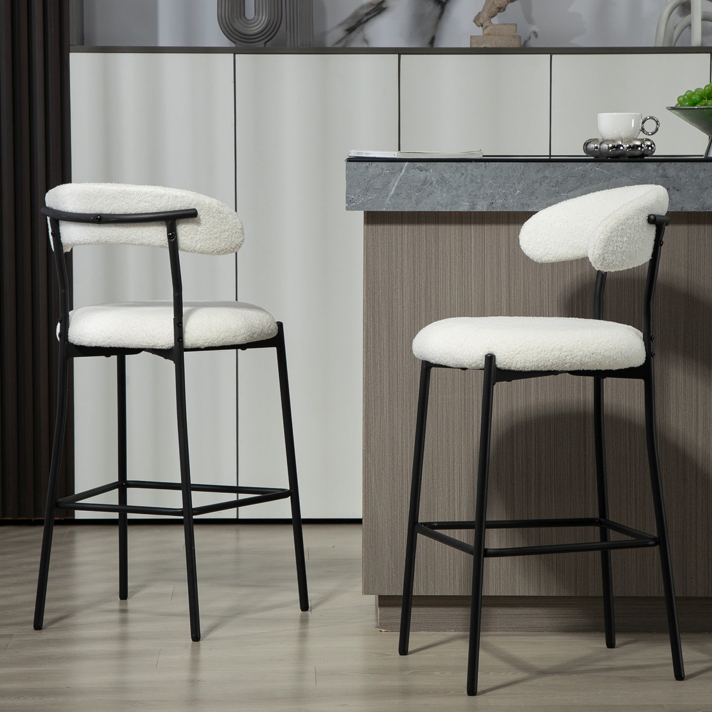 26 - Inch Counter Height Teddy Fabric Bar Stool with Black Powder - Coated Base